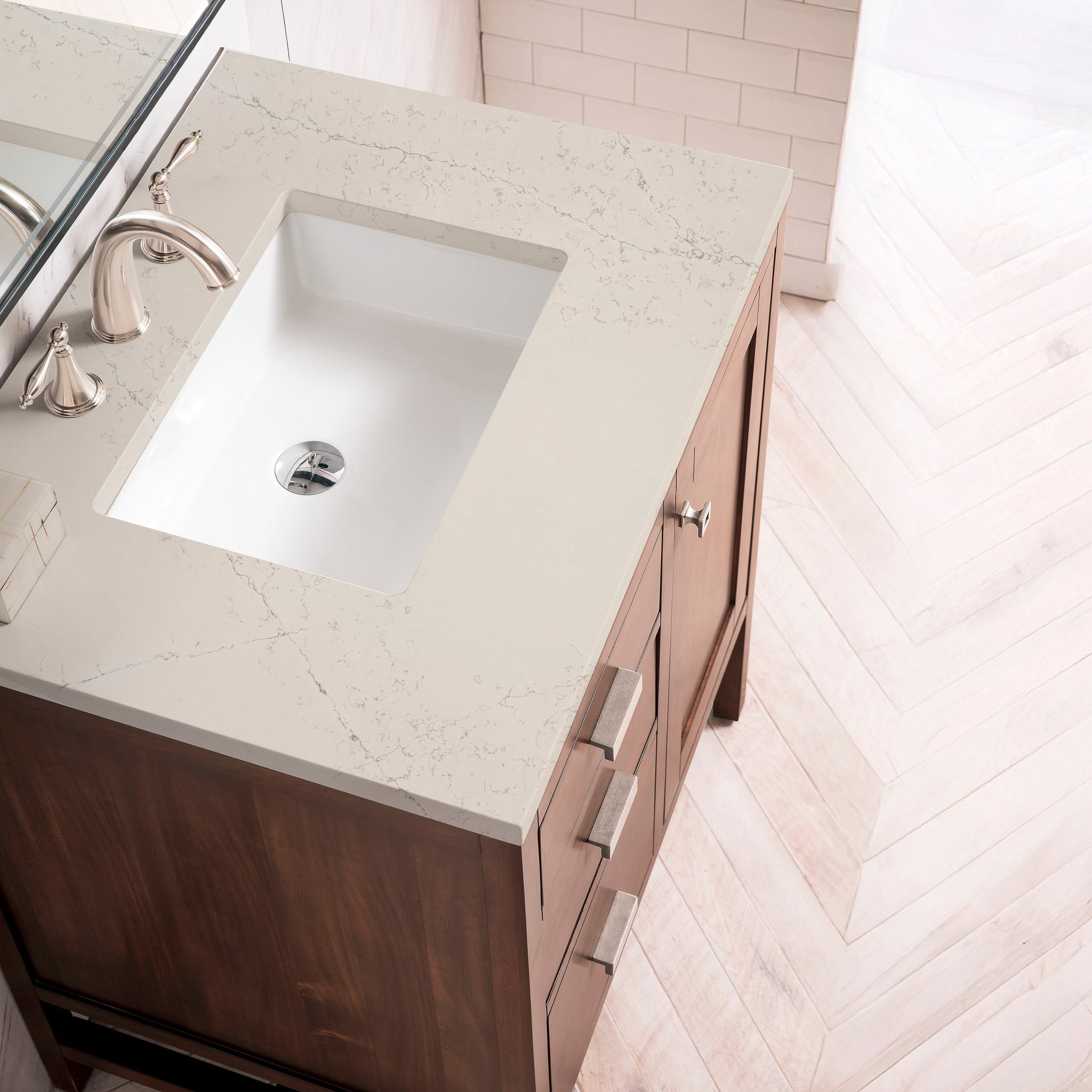 James Martin Addison 30" Single Bathroom Vanity, Mid-Century Acacia with Siberian countertop