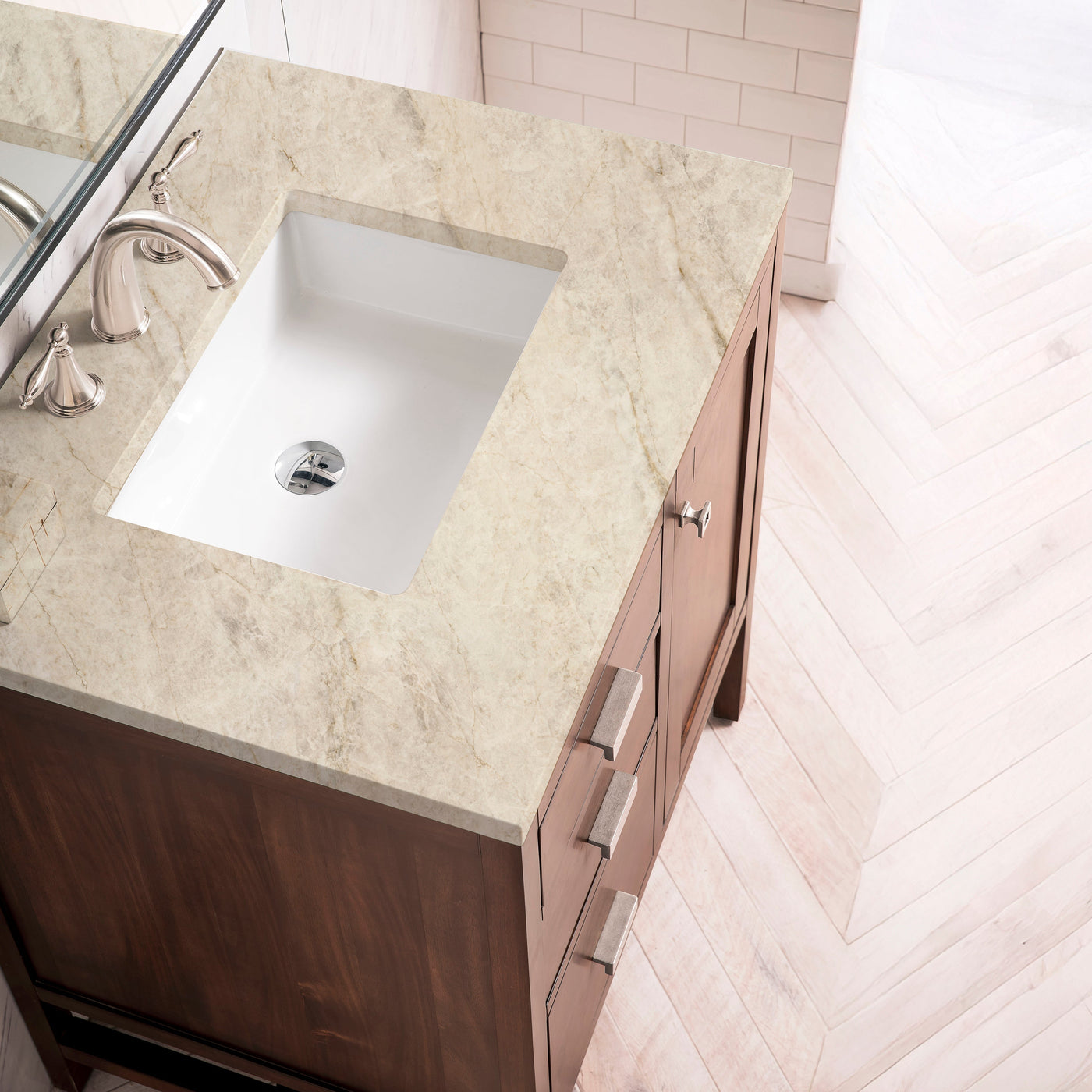 James Martin Addison 30" Single Bathroom Vanity, Mid-Century Acacia with Tajnar countertop