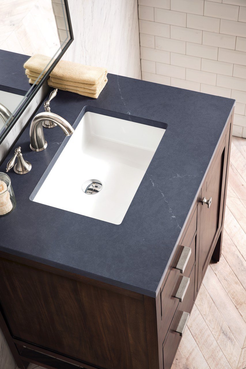 James Martin Addison 30" Single Bathroom Vanity, Mid-Century Acacia with Charcoal Soapstone countertop