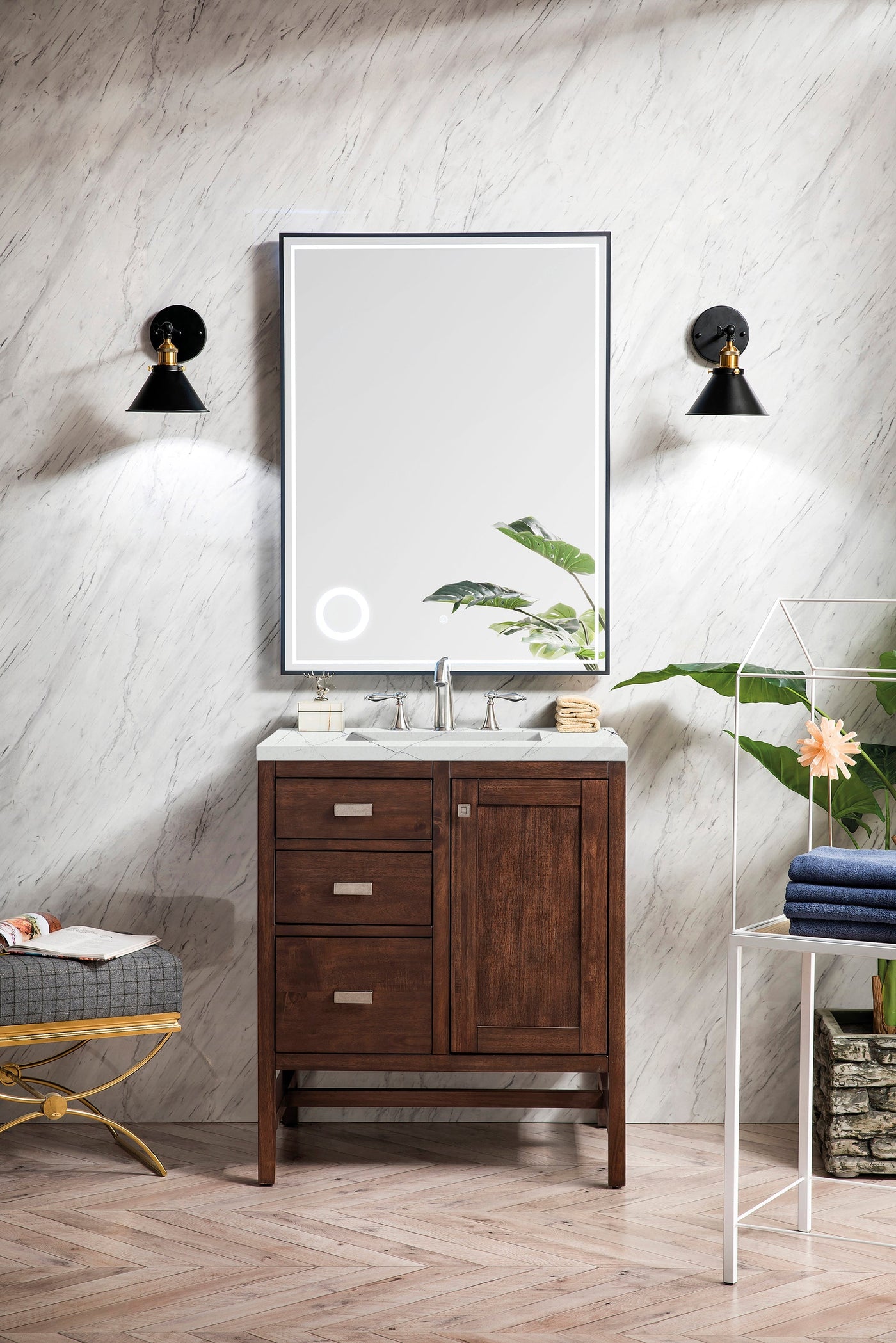 James Martin Addison 30" Single Bathroom Vanity, Mid-Century Acacia with Ethereal Noctis countertop