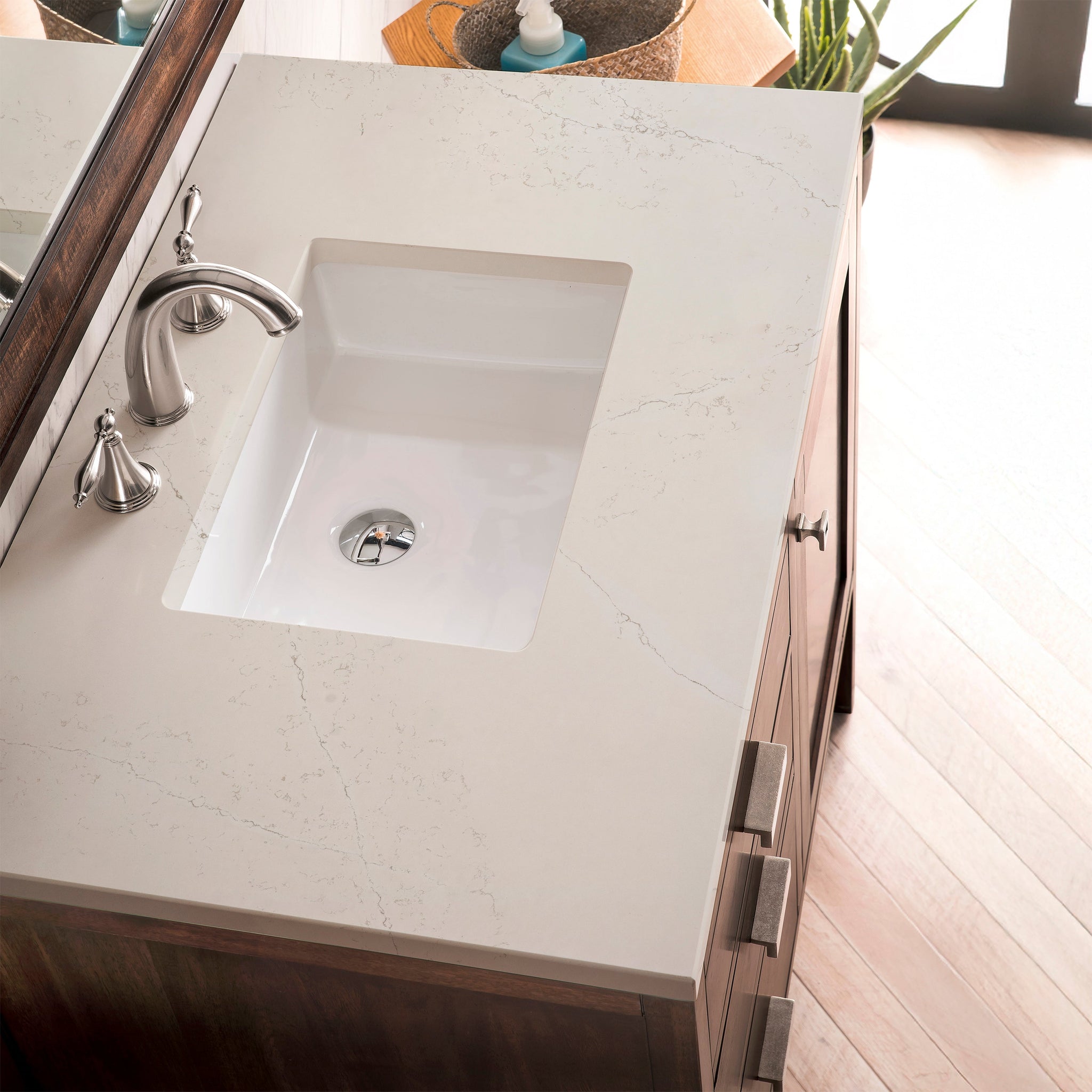 James Martin Addison 36" Single Bathroom Vanity, Mid-Century Acacia with Siberian countertop