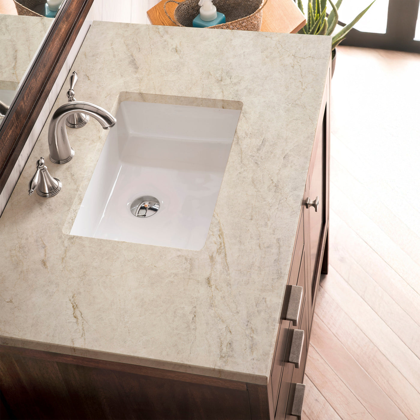 James Martin Addison 36" Single Bathroom Vanity, Mid-Century Acacia with Tajnar countertop