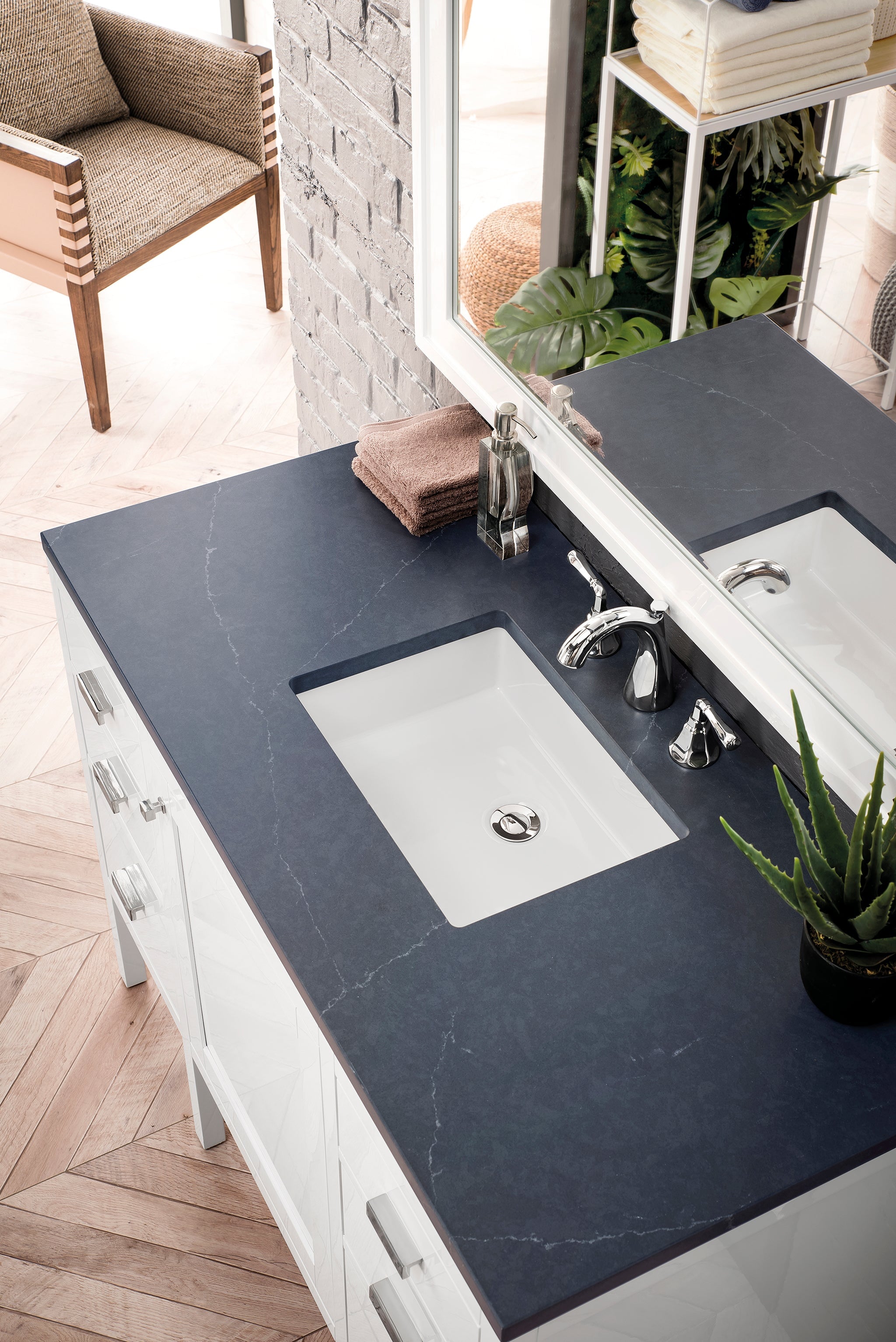 James Martin Addison 48" Single Bathroom Vanity, Glossy White with Charcoal Soapstone countertop