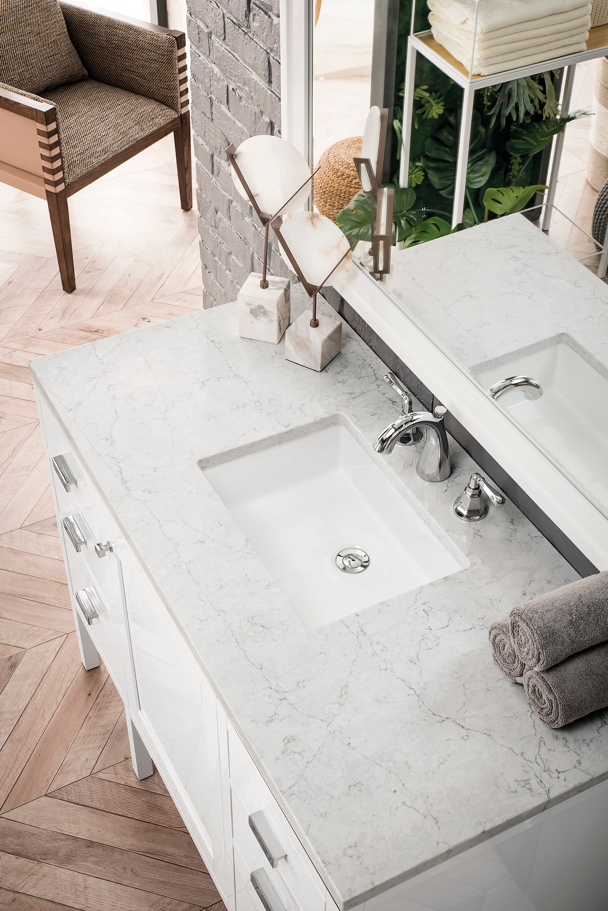 James Martin Addison 48" Single Bathroom Vanity, Glossy White with Eternal Jasmine Pearl countertop