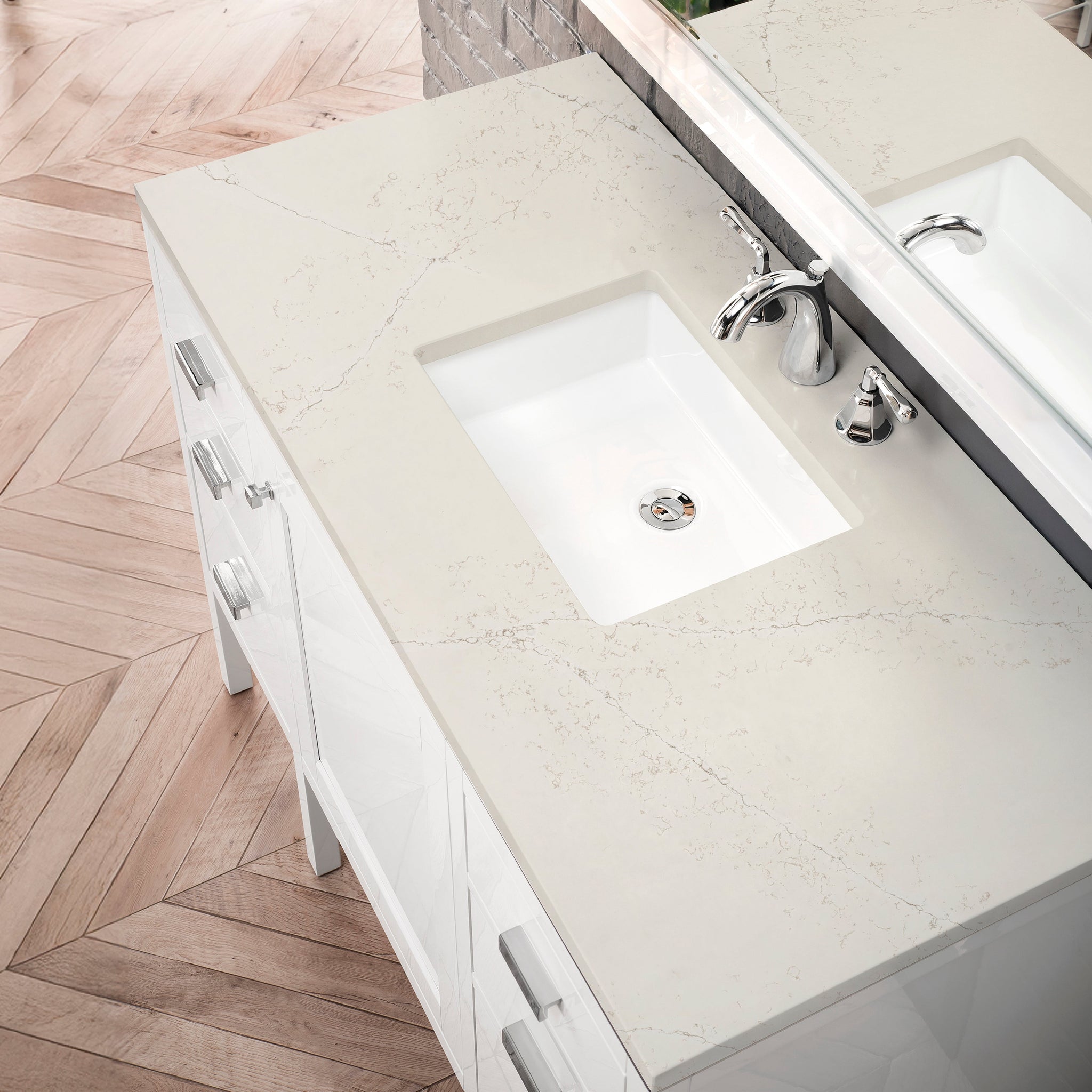 James Martin Addison 48" Single Bathroom Vanity, Glossy White with Siberian countertop