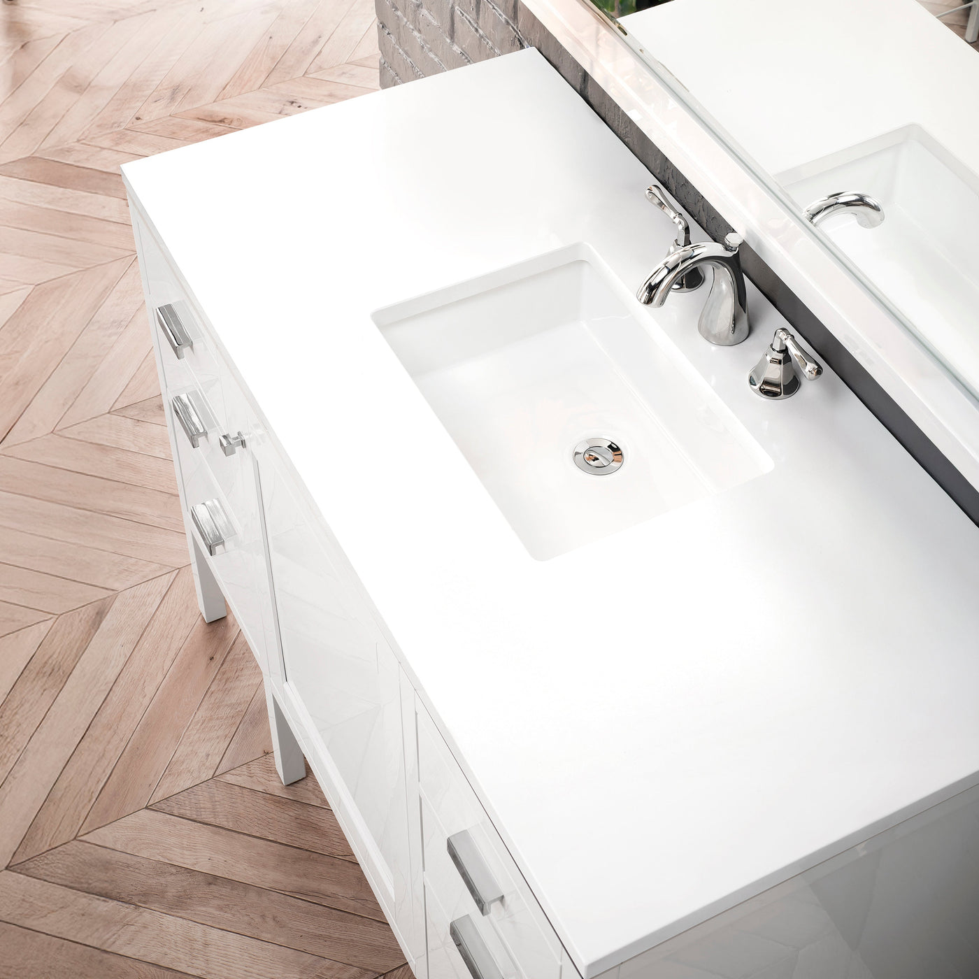 James Martin Addison 48" Single Bathroom Vanity, Glossy White with White Zeus countertop