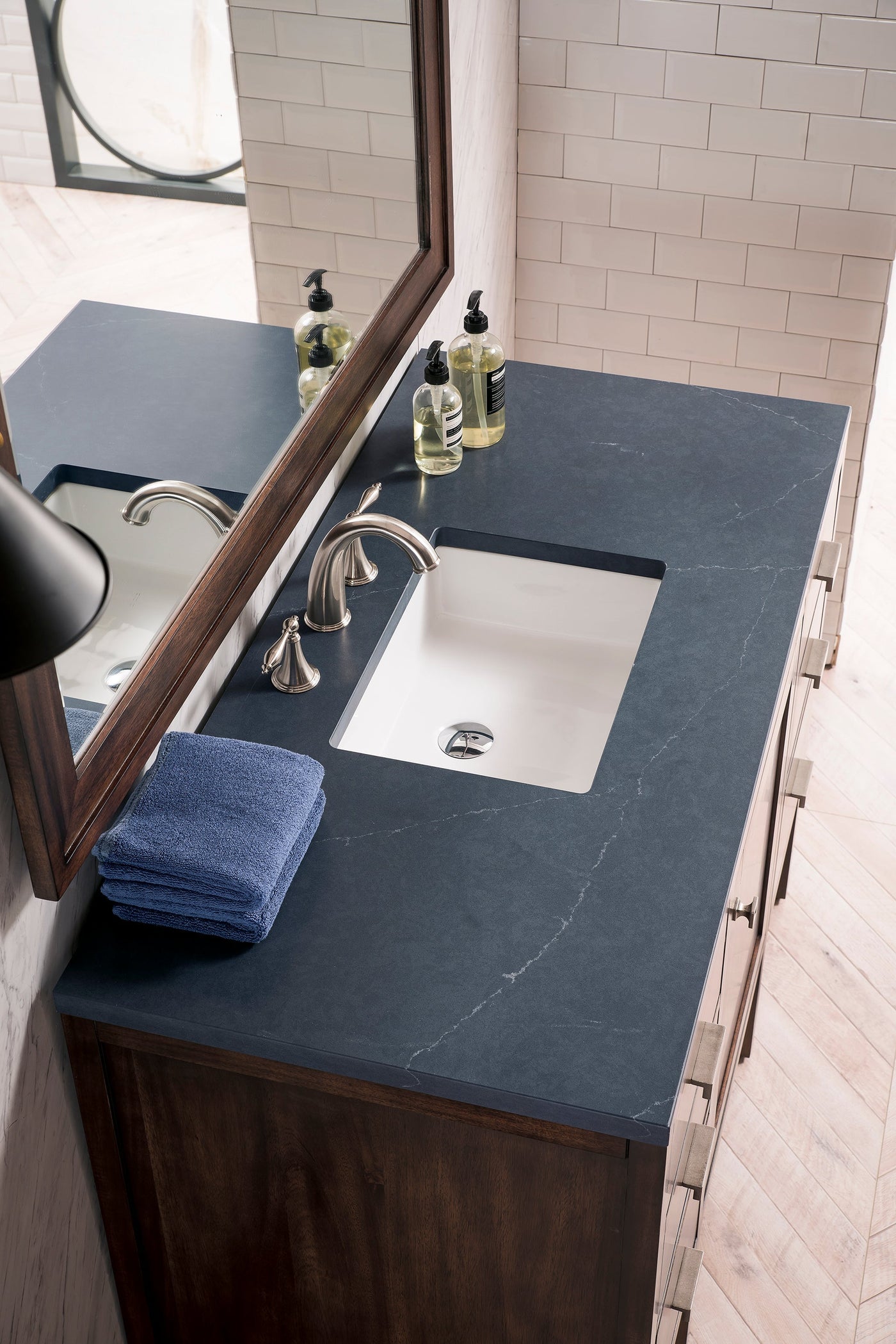James Martin Addison 48" Single Bathroom Vanity, Mid-Century Acacia with Charcoal Soapstone countertop