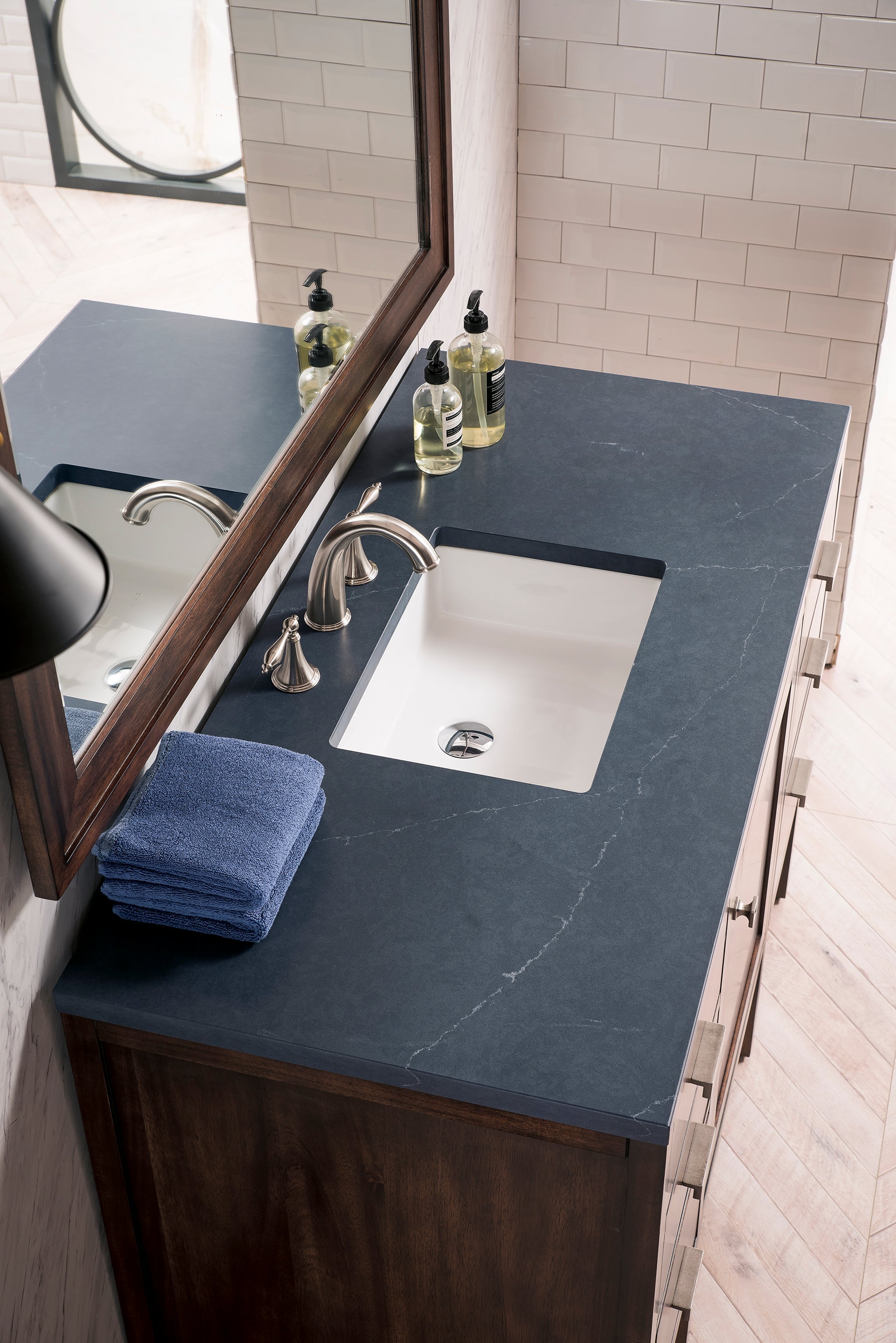 James Martin Addison 48" Single Bathroom Vanity, Mid-Century Acacia with Charcoal Soapstone countertop