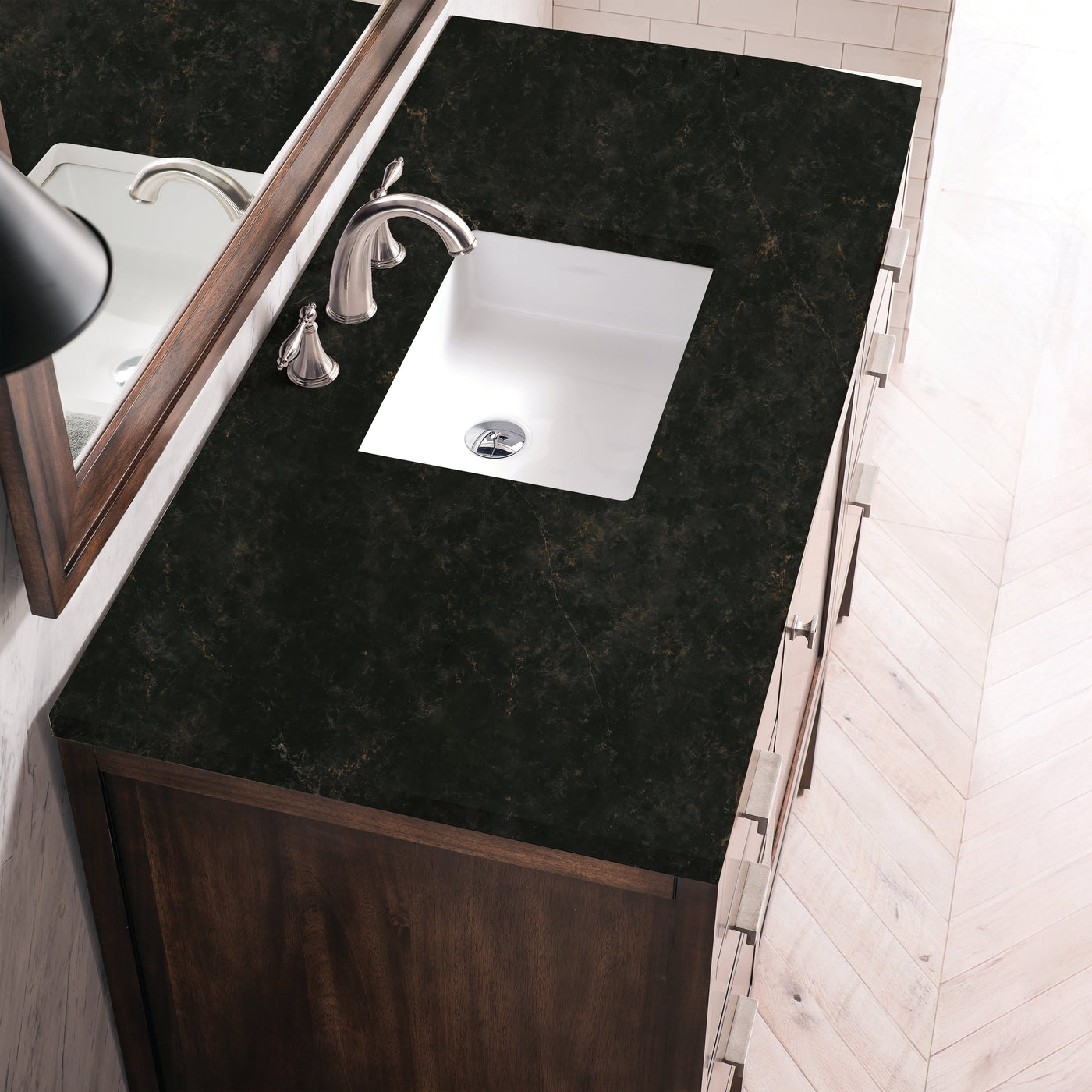 James Martin Addison 48" Single Bathroom Vanity, Mid-Century Acacia with Phantome countertop