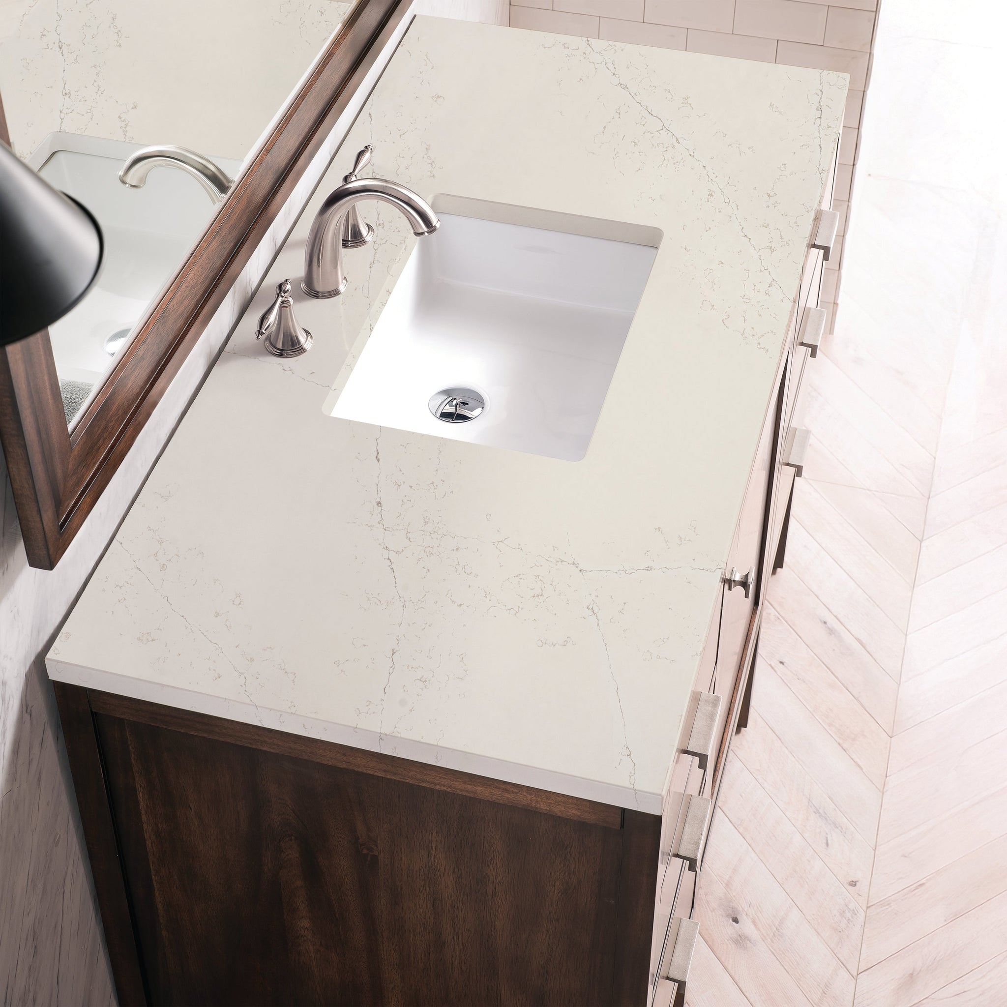 James Martin Addison 48" Single Bathroom Vanity, Mid-Century Acacia with Siberian countertop