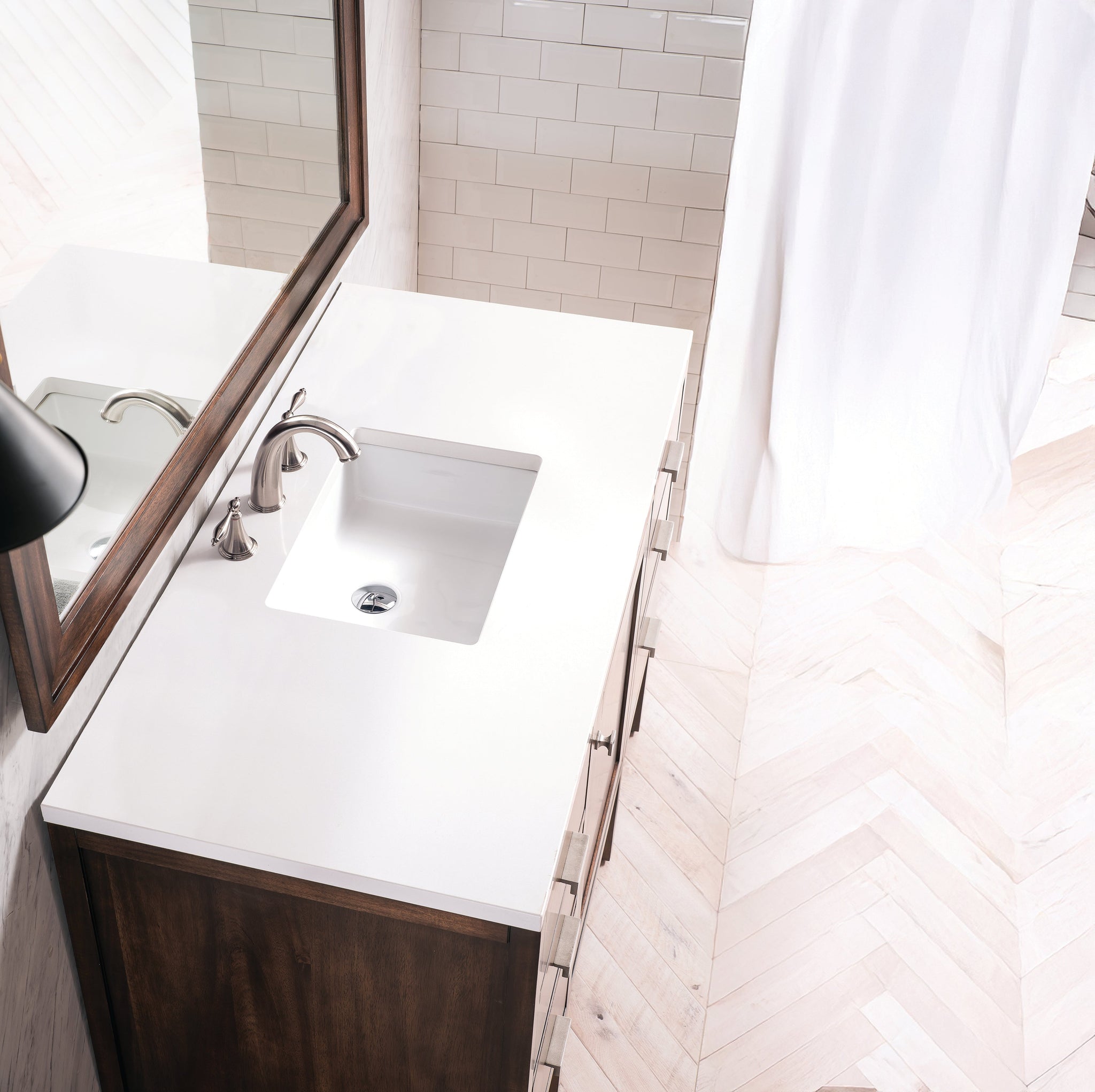 James Martin Addison 48" Single Bathroom Vanity, Mid-Century Acacia with White Zeus countertop