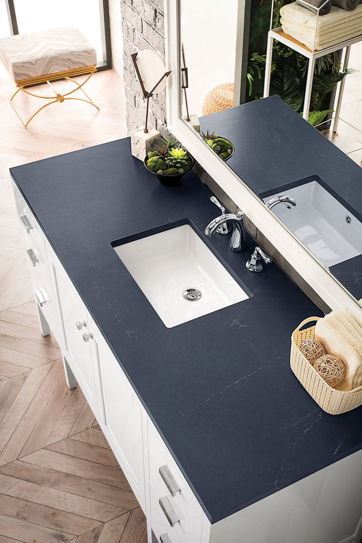 James Martin Addison 60" Single Bathroom Vanity, Glossy White with Charcoal Soapstone countertop