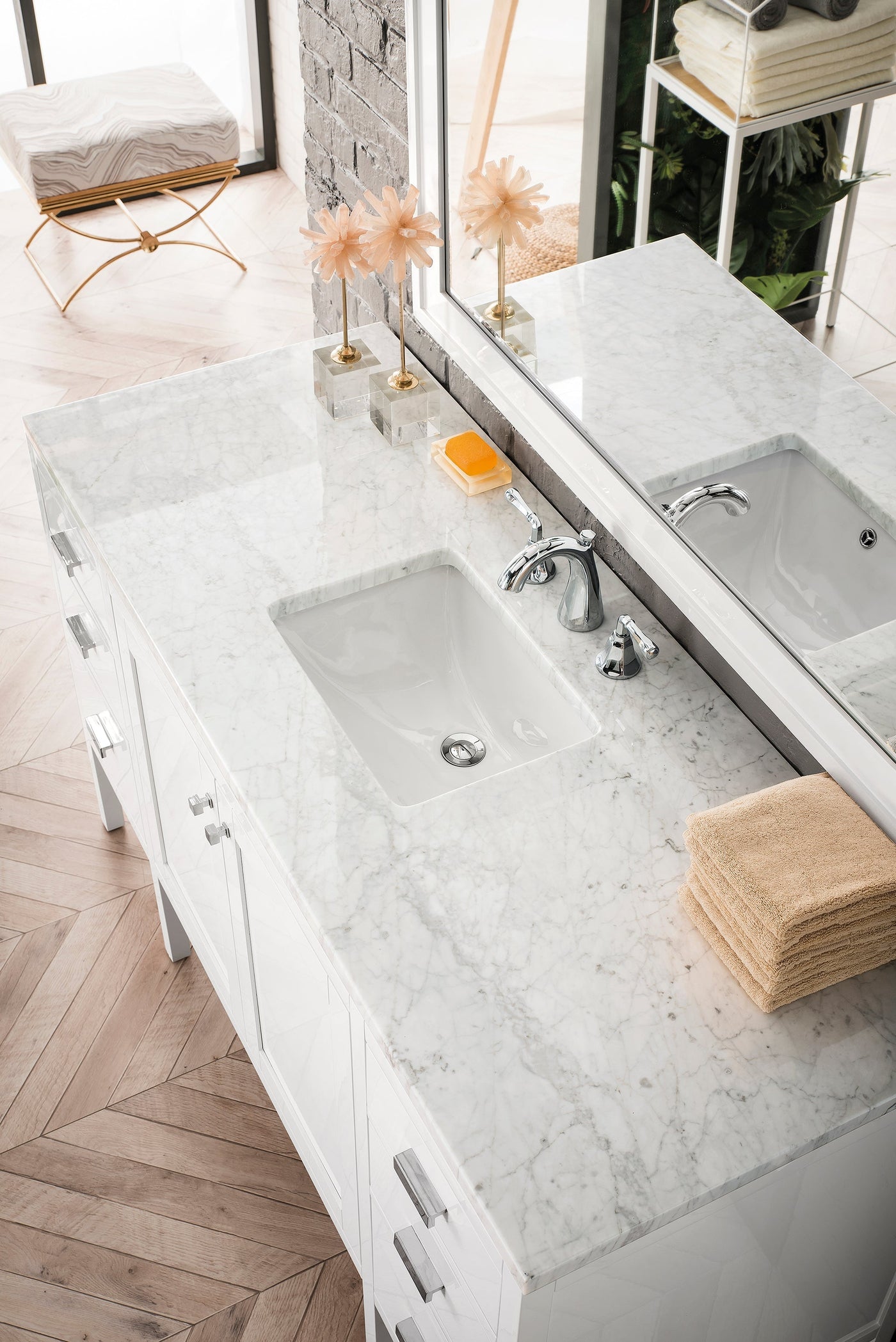 James Martin Addison 60" Single Bathroom Vanity, Glossy White with Ethereal Noctis countertop