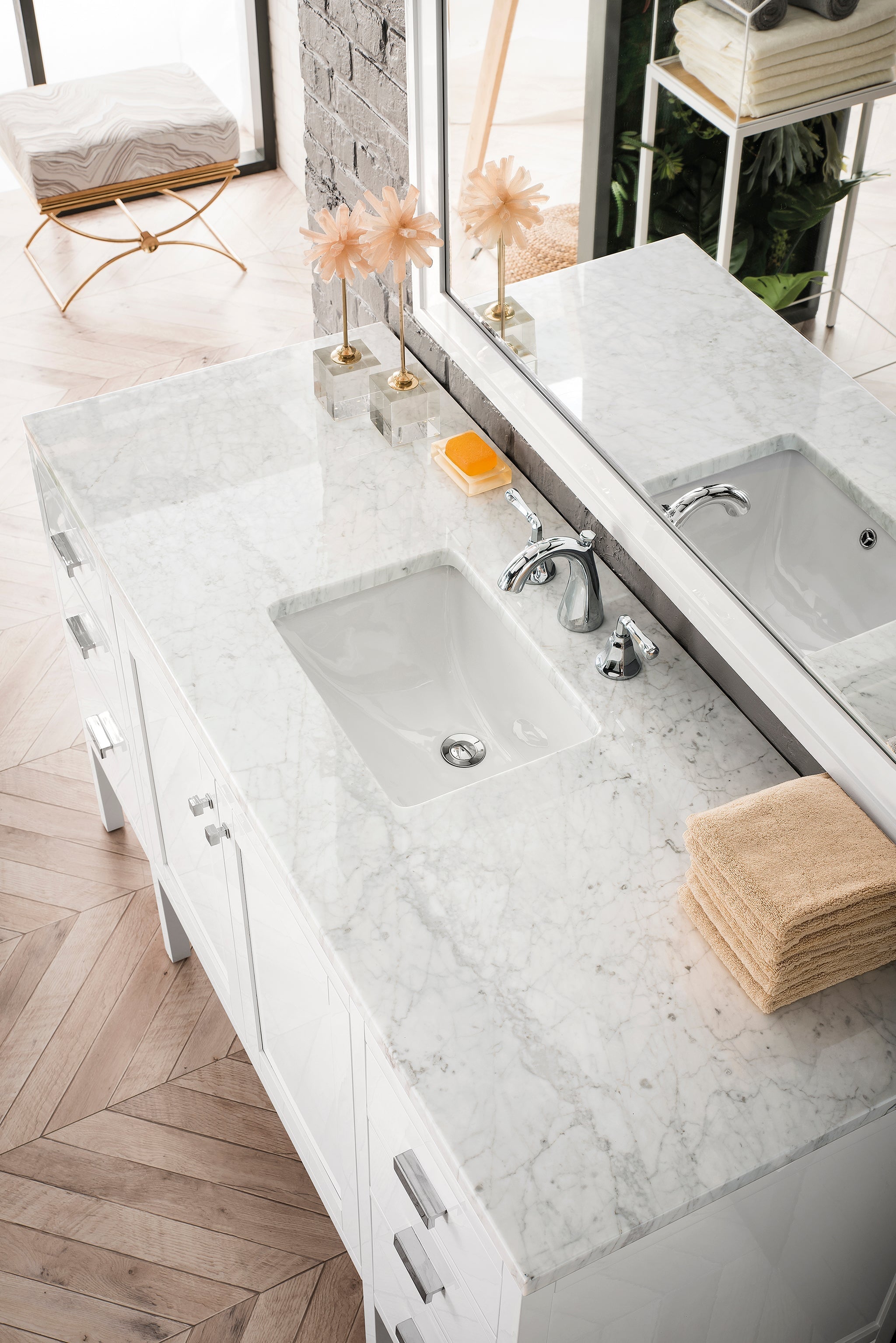 James Martin Addison 60" Single Bathroom Vanity, Glossy White with Ethereal Noctis countertop