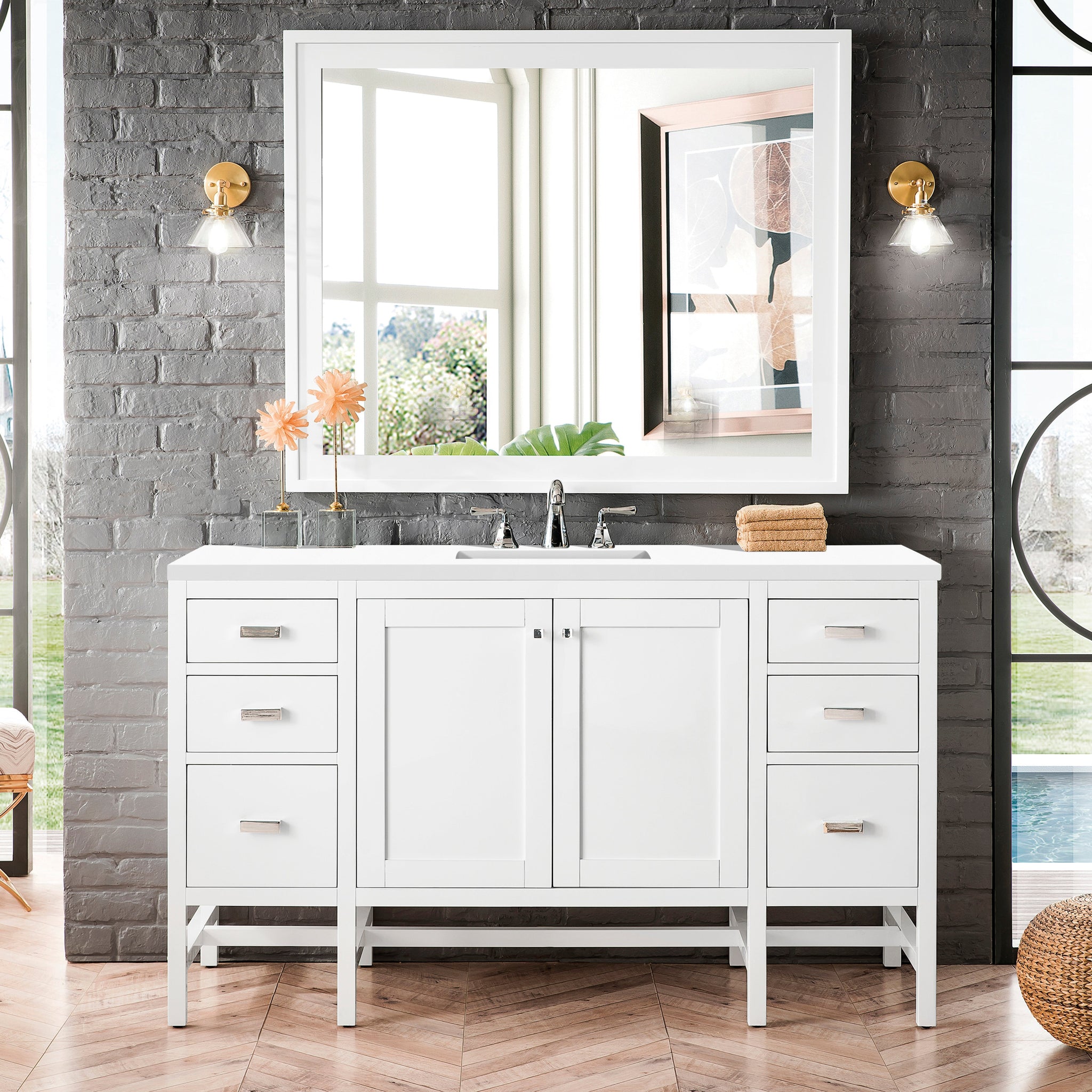James Martin Addison 60" Single Bathroom Vanity, Glossy White, cabinet without a countertop
