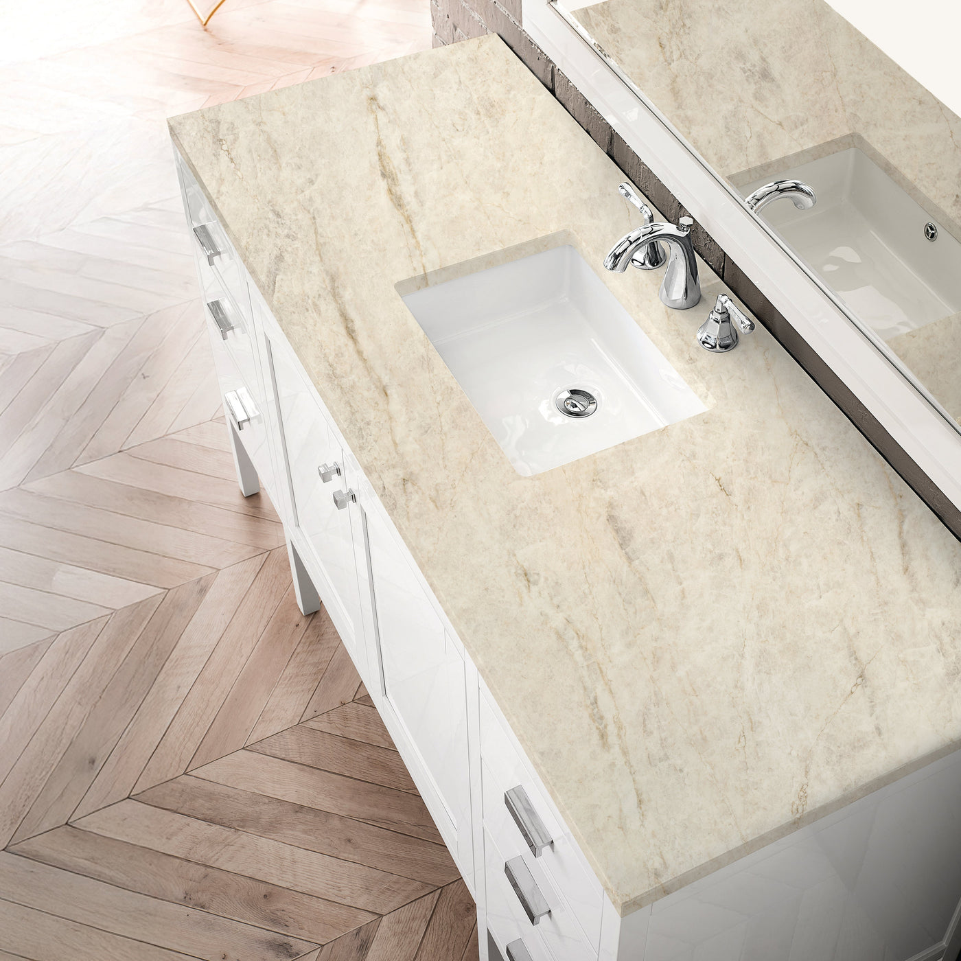 James Martin Addison 60" Single Bathroom Vanity, Glossy White with Tajnar countertop