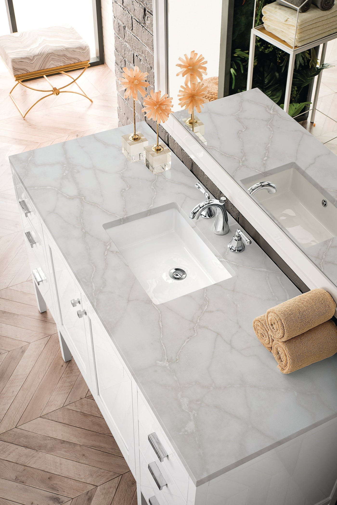 James Martin Addison 60" Single Bathroom Vanity, Glossy White with Victorian Silver countertop