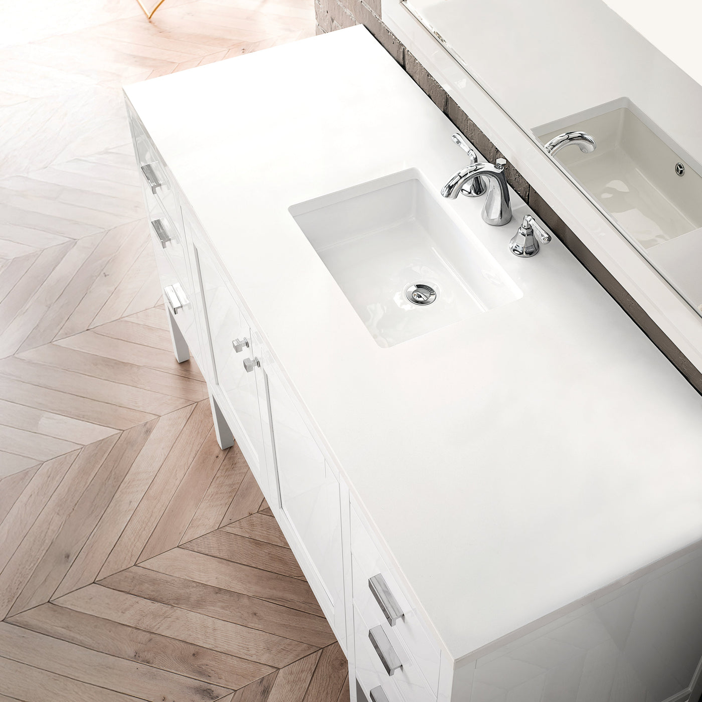 James Martin Addison 60" Single Bathroom Vanity, Glossy White with White Zeus countertop