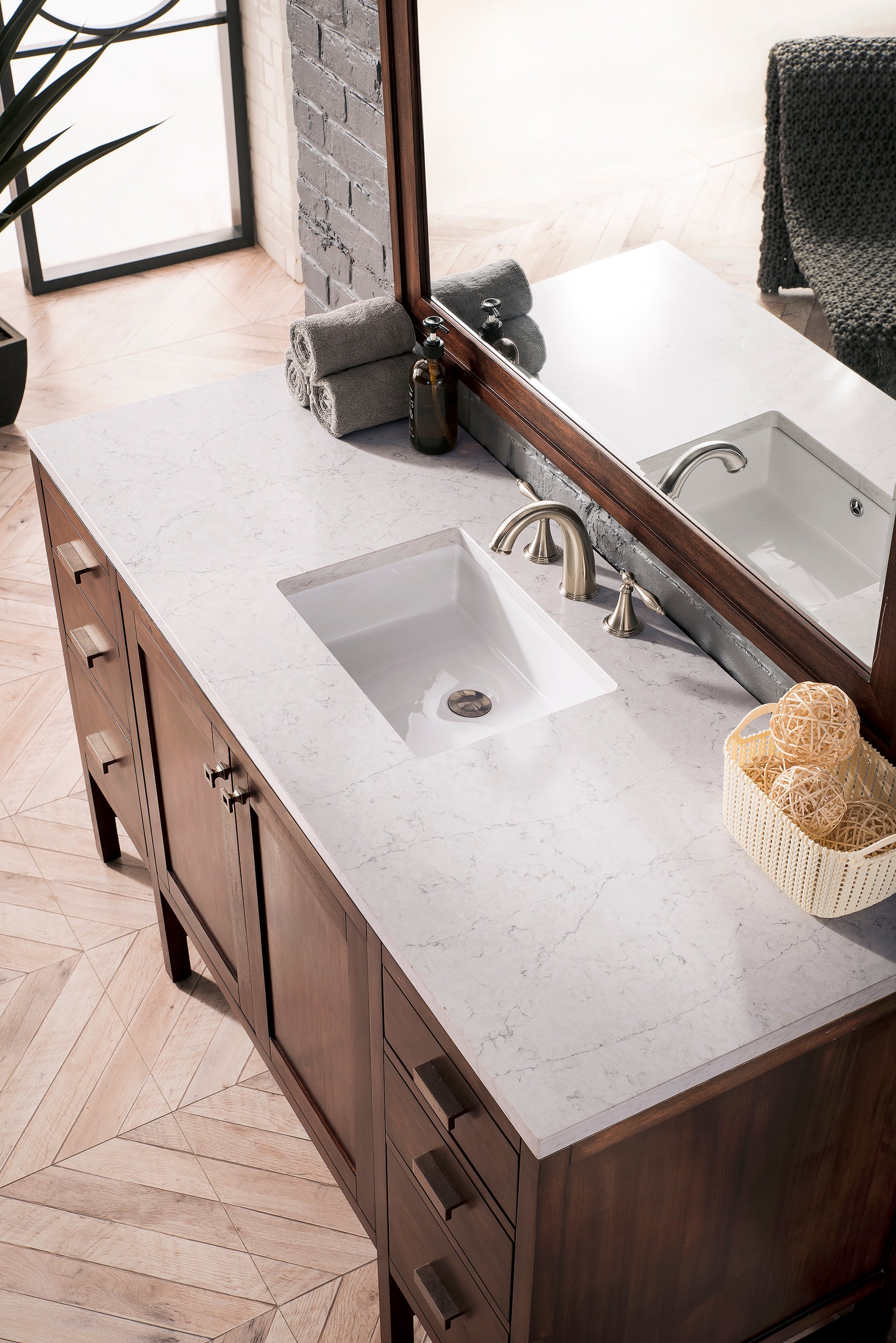 James Martin Addison 60" Single Bathroom Vanity, Mid-Century Acacia with Ethereal Noctis countertop