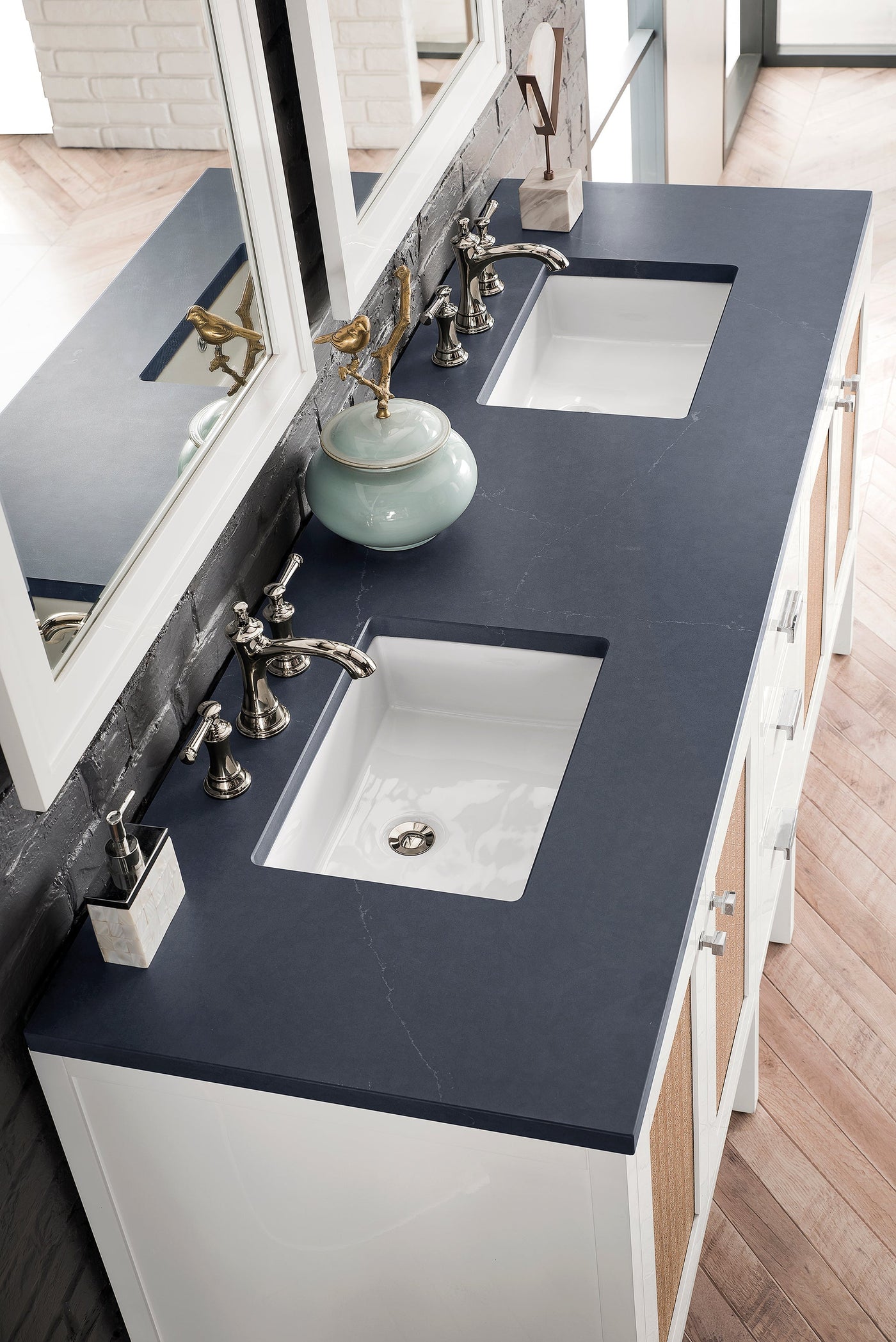 James Martin Addison 72" Double Bathroom Vanity, Glossy White with Charcoal Soapstone countertop