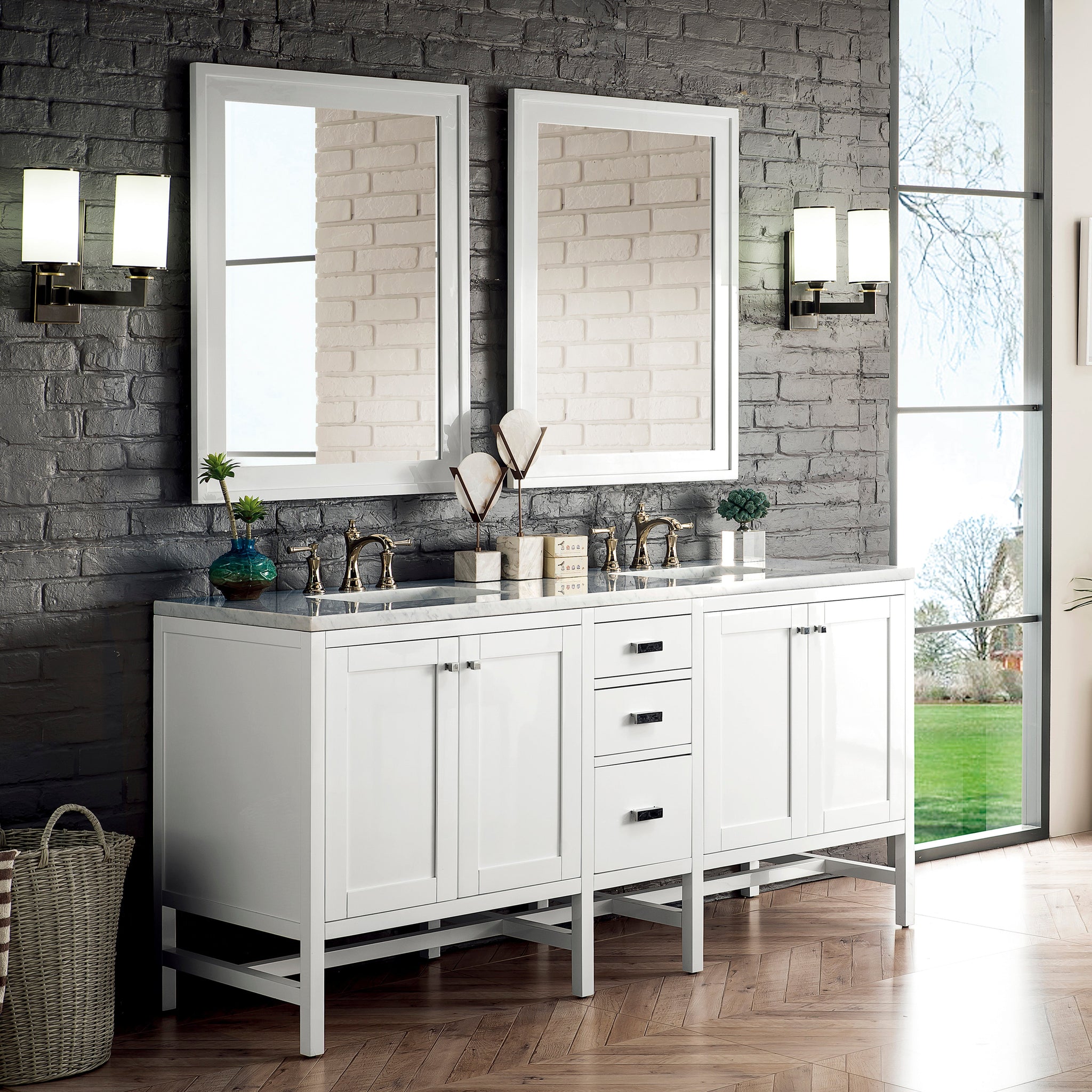 James Martin Addison 72" Double Bathroom Vanity, Glossy White, cabinet without a countertop
