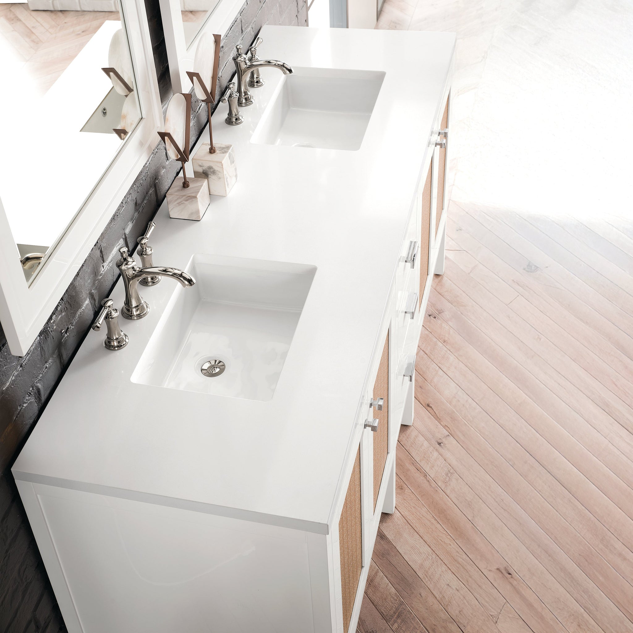 James Martin Addison 72" Double Bathroom Vanity, Glossy White with White Zeus countertop