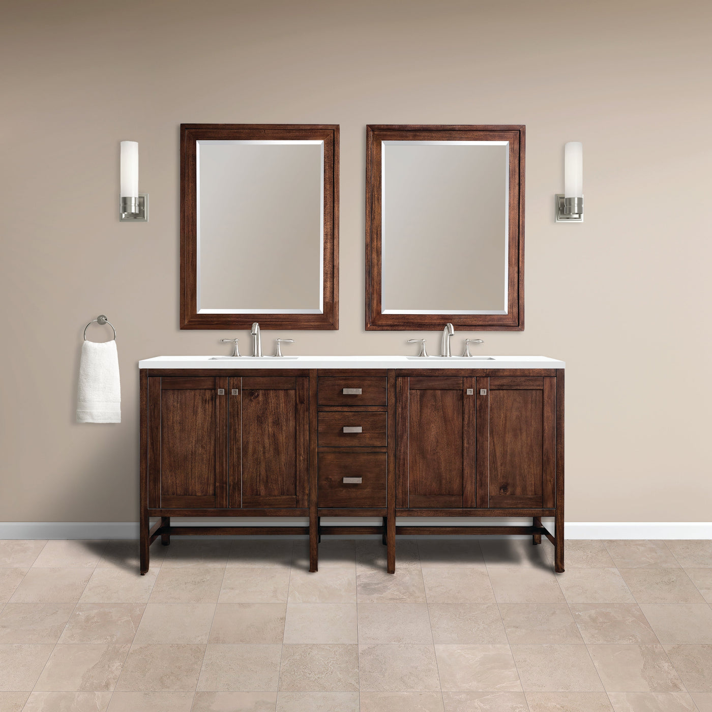 James Martin Addison 72" Double Bathroom Vanity, Mid-Century Acacia, cabinet without a countertop