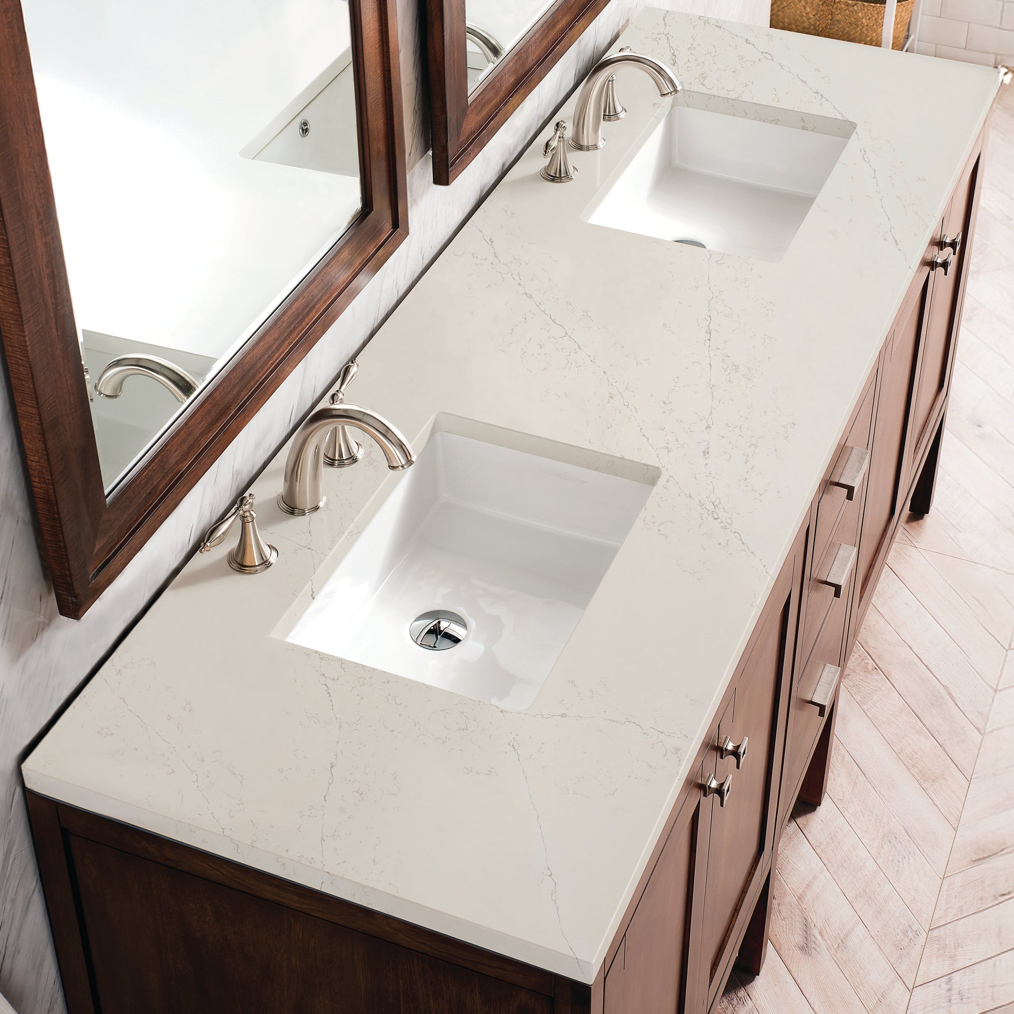 James Martin Addison 72" Double Bathroom Vanity, Mid-Century Acacia with Siberian countertop