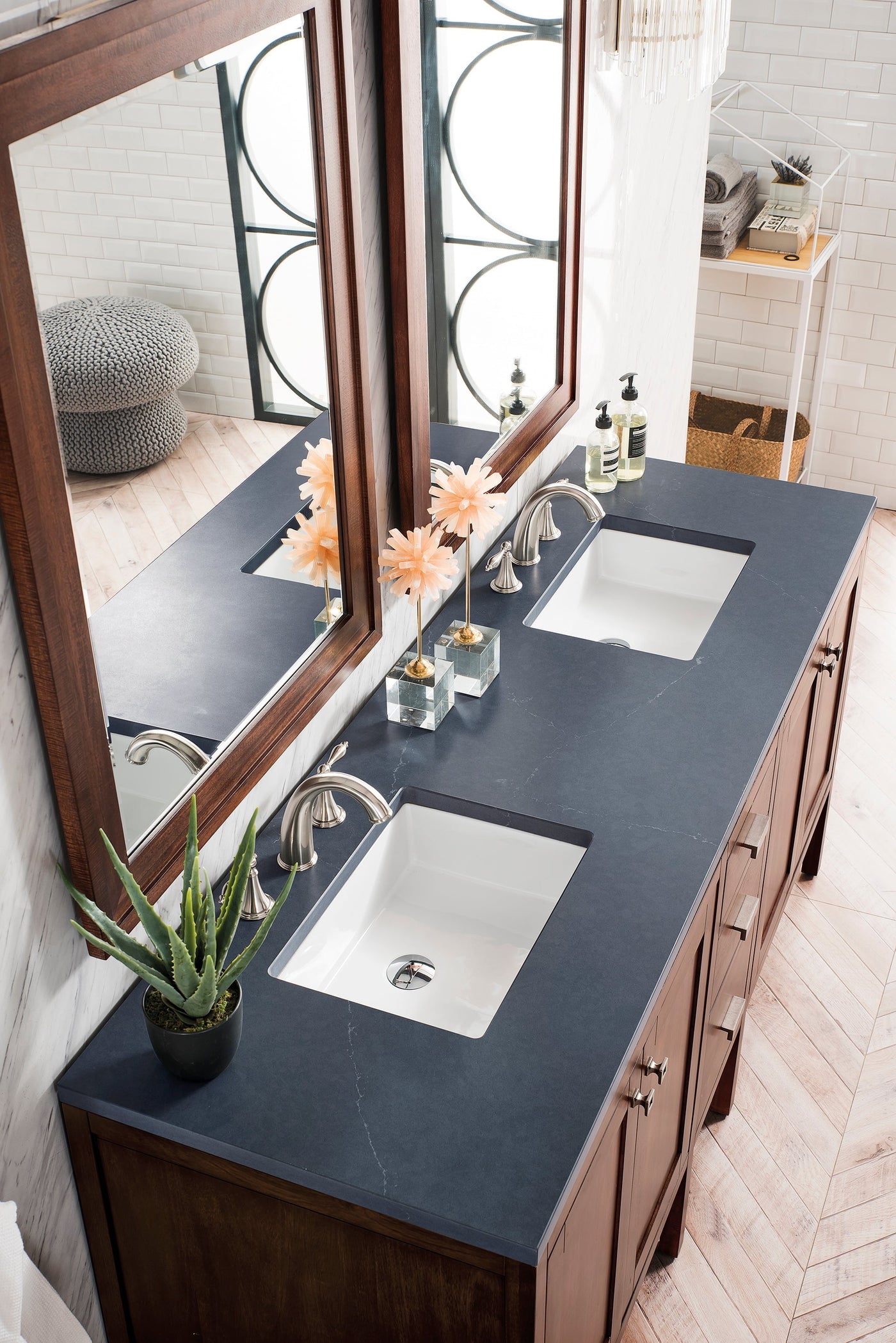 James Martin Addison 72" Double Bathroom Vanity, Mid-Century Acacia with Charcoal Soapstone countertop