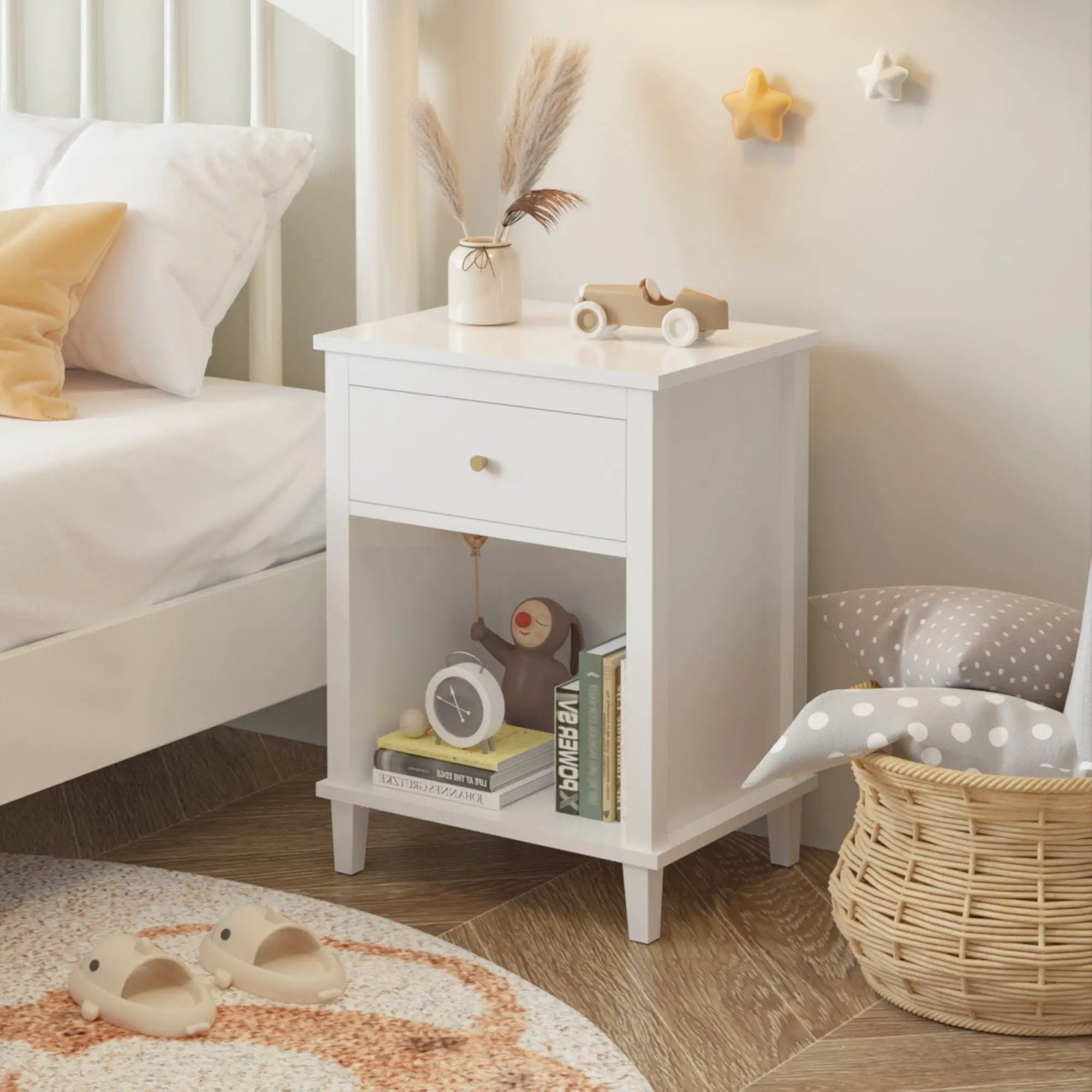 Nightstand With 1 Drawer and 1 Shelf - White by HouseOfZazla