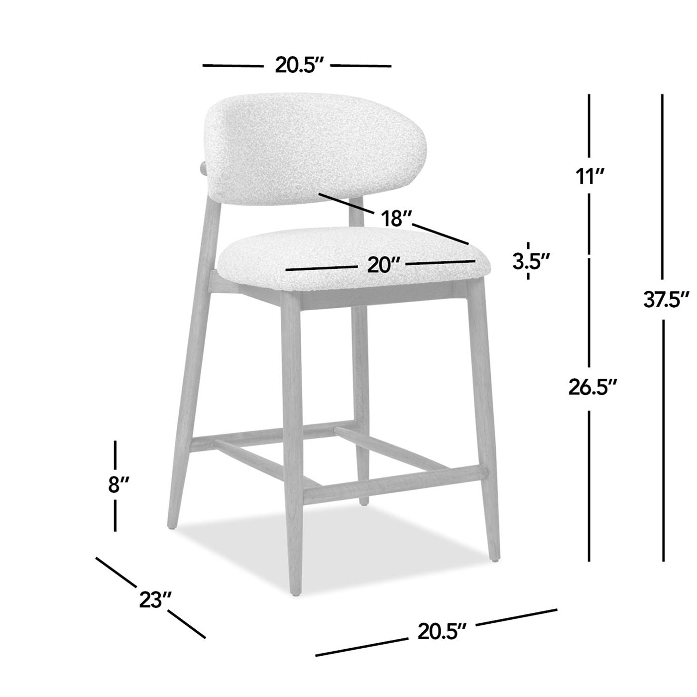 Locke - Modern Upholstered Counter Stool With Frame - Salt / Pepper by HouseOfZazla