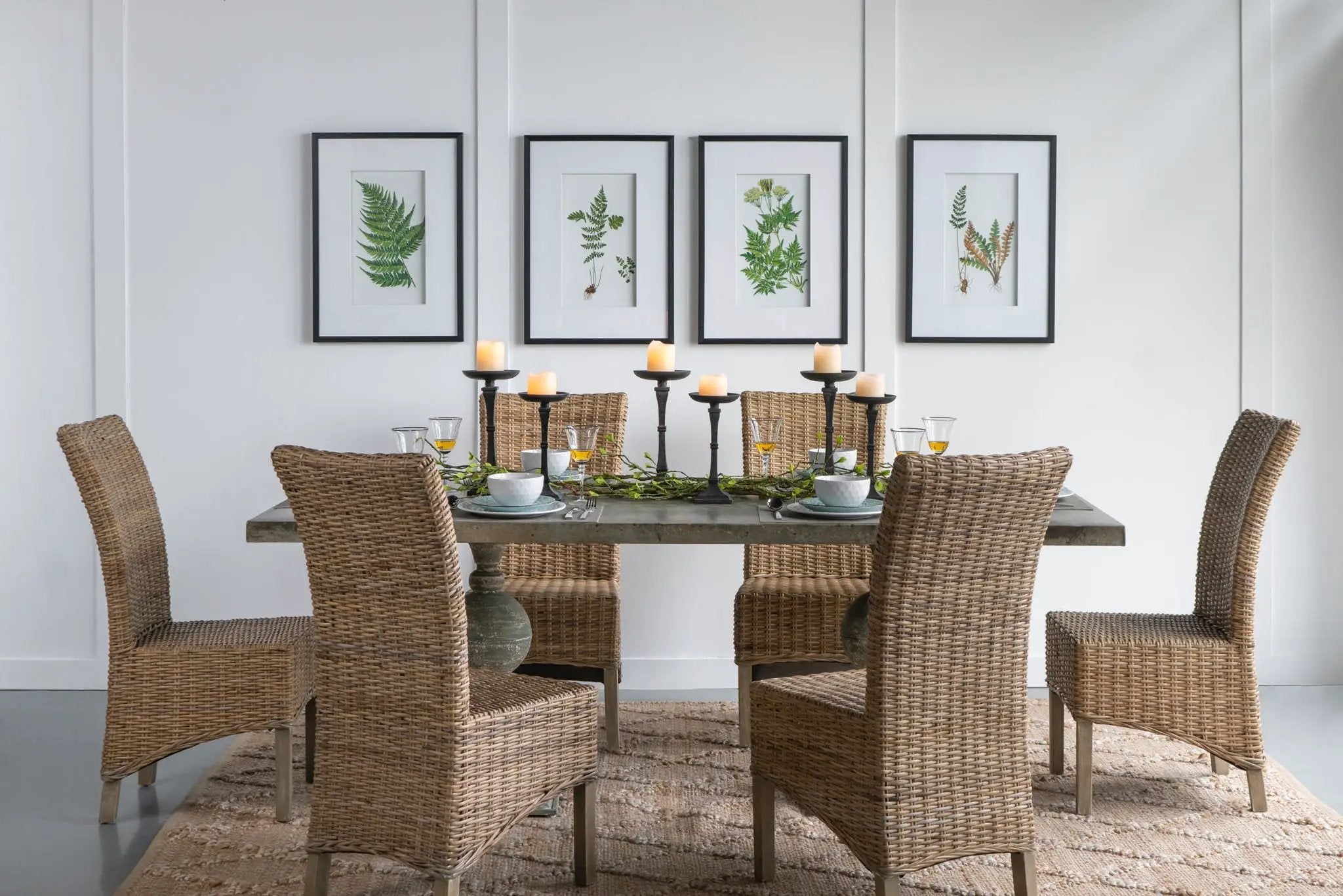 Botanical And Fern Wall Art, Wall Decor For Living Room Dining Room Entryway (Set of 4) - White / Black by Unique Piece Furniture