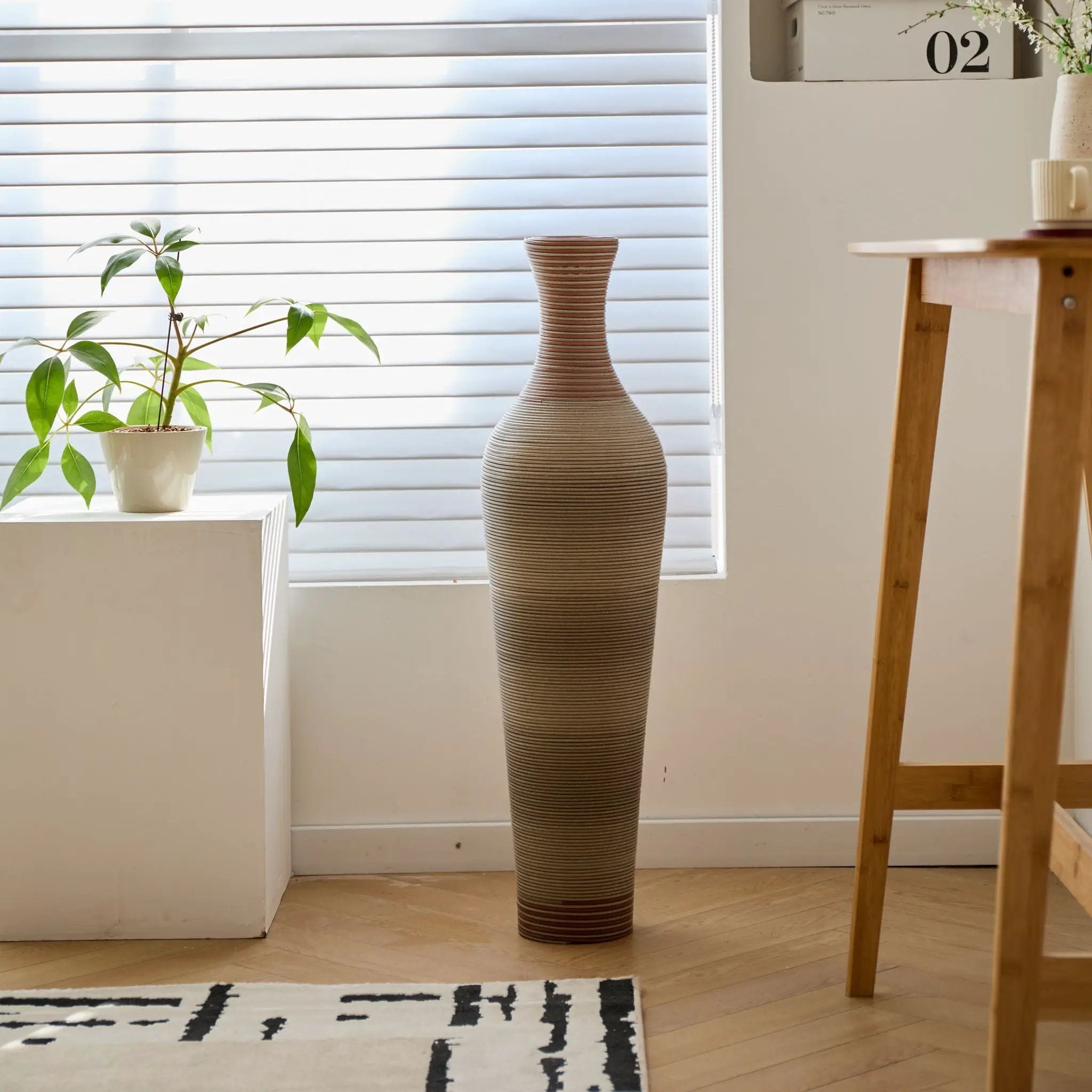 Tall Vase - Brown Decorative Floor Vase, Classic Neat Floor Vase Tall Freestanding Flower Holder, Artificial Rattan Vase, Floor Vase, Flower Holder For Home Decor - Gray by Unique Piece Furniture