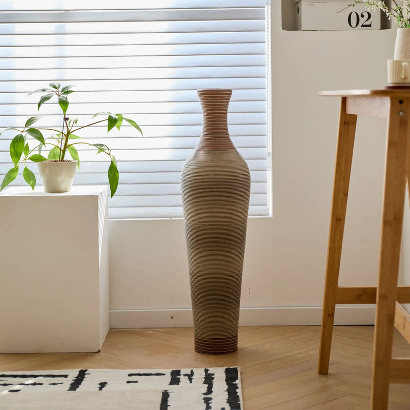 Tall Vase - Brown Decorative Floor Vase, Classic Neat Floor Vase Tall Freestanding Flower Holder, Artificial Rattan Vase, Floor Vase, Flower Holder For Home Decor - Gray by Unique Piece Furniture