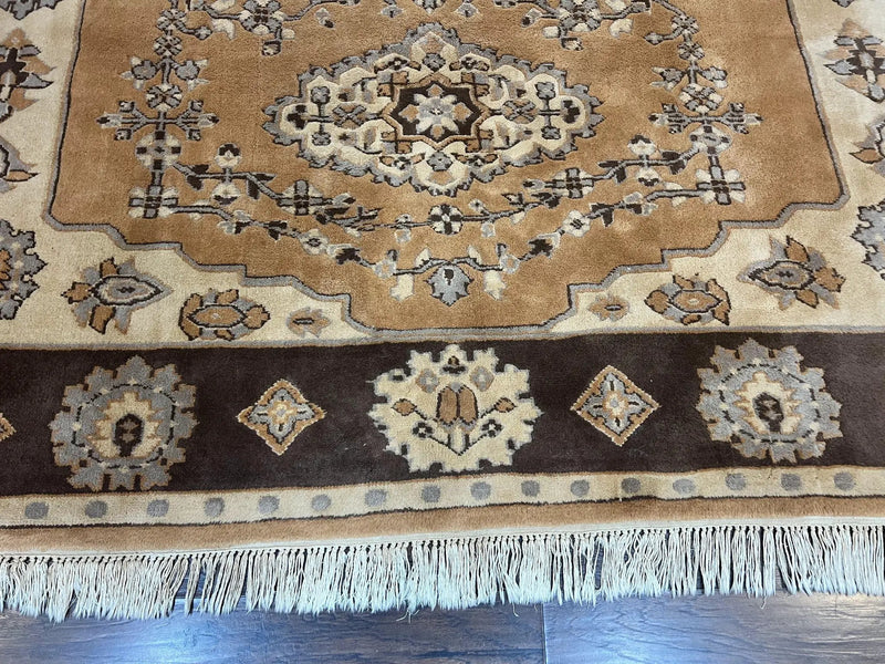 Indian Oushak Rug 8x10, Wool Hand Knotted Vintage Carpet by Jewel Rugs