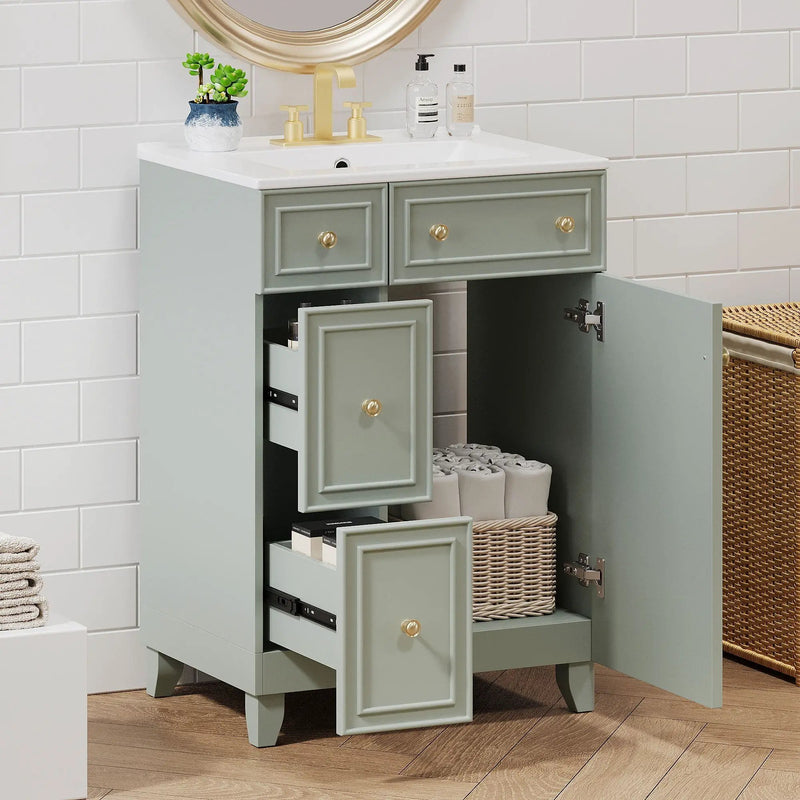 Transitional Style Bathroom Vanity Cabinet With Ceramic Sink