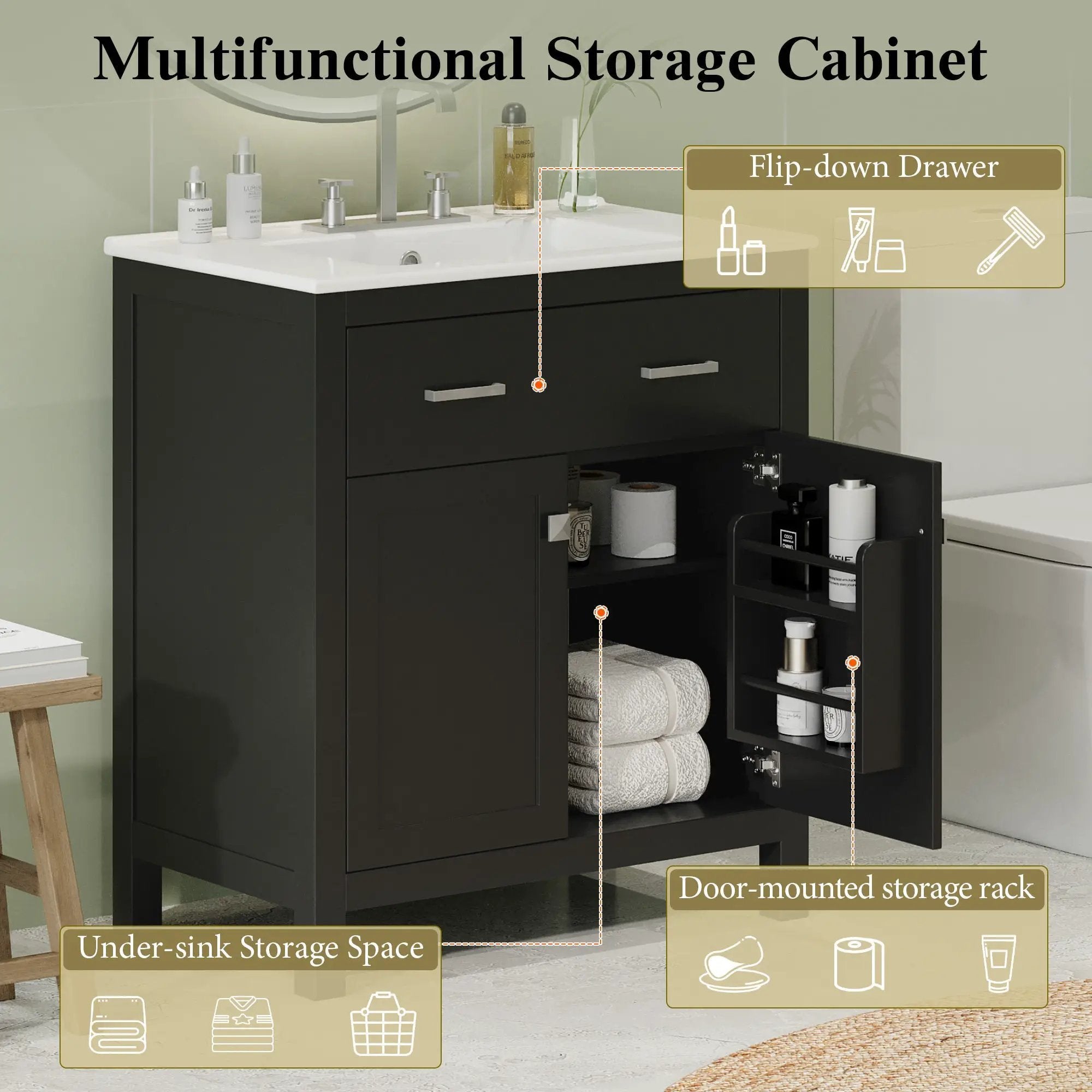 60" Modern Black Bathroom Vanity Set by HouseOfZazla