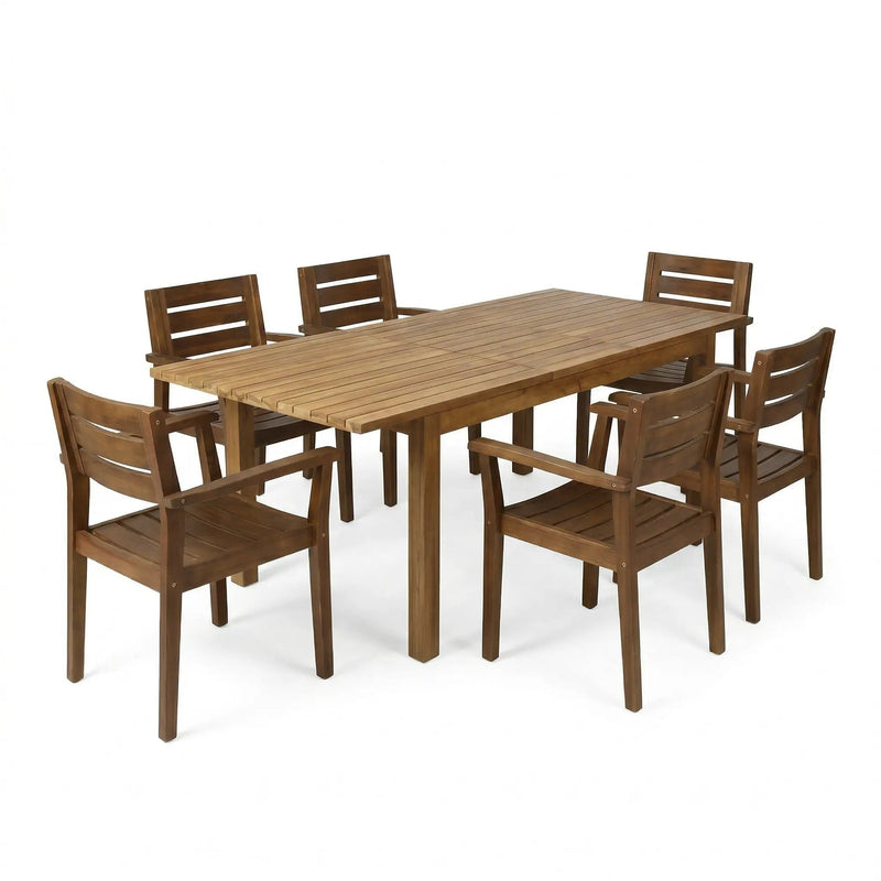 7 Pieces Acacia Wood Outdoor Dining Set by HouseOfZazla