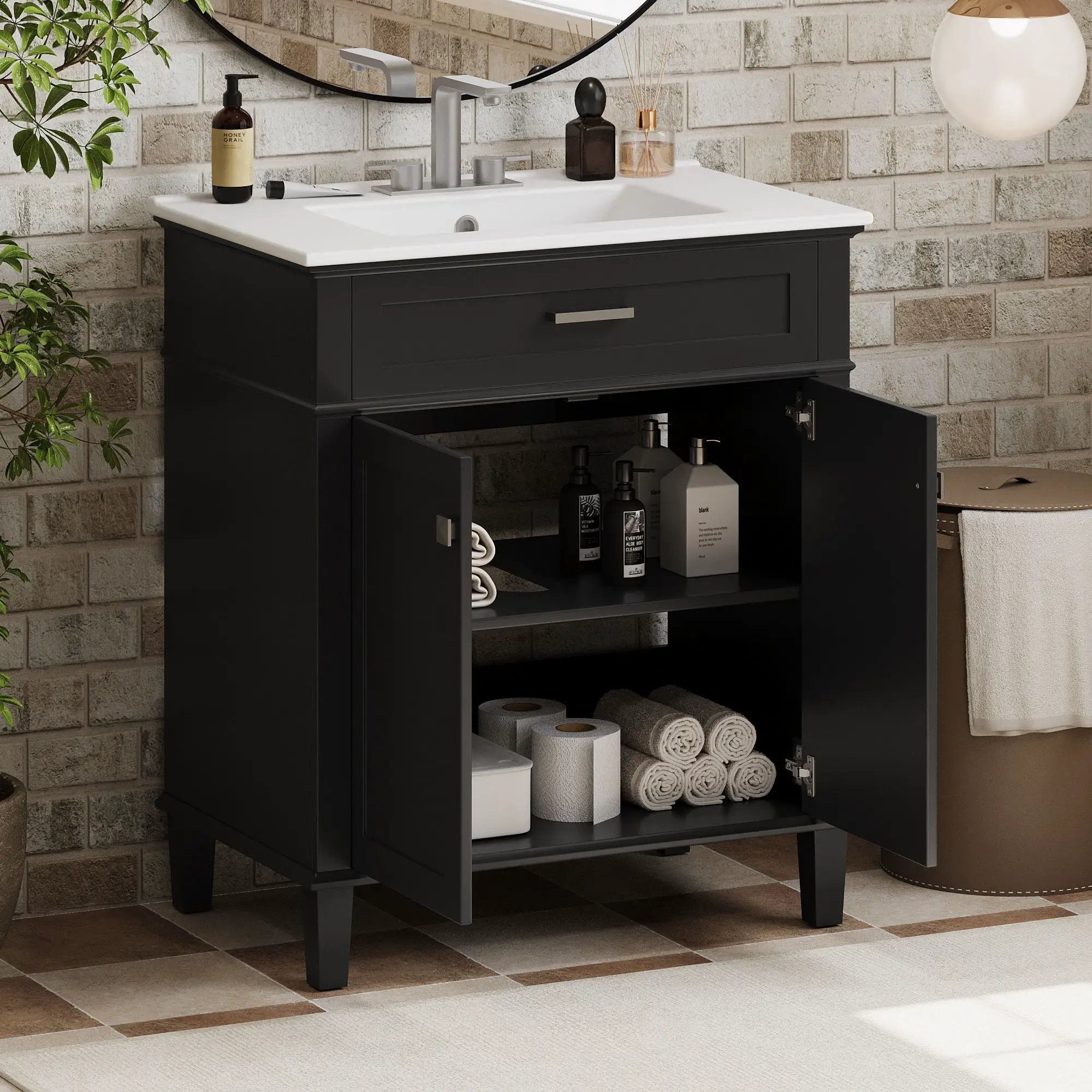 Bathroom Vanity With Ceramic Basin, Soft Close Door And Adjustable Shelves by HouseOfZazla