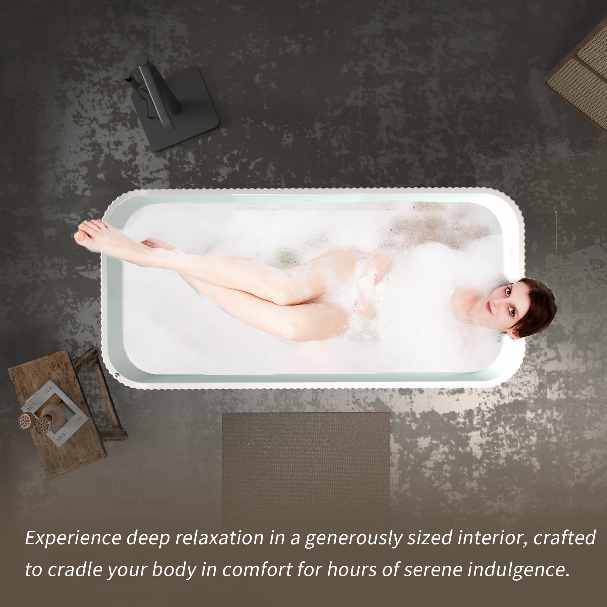 67" Rectangle Linear Acrylic Massage Whirlpool Freestanding Bathtub by HouseOfZazla