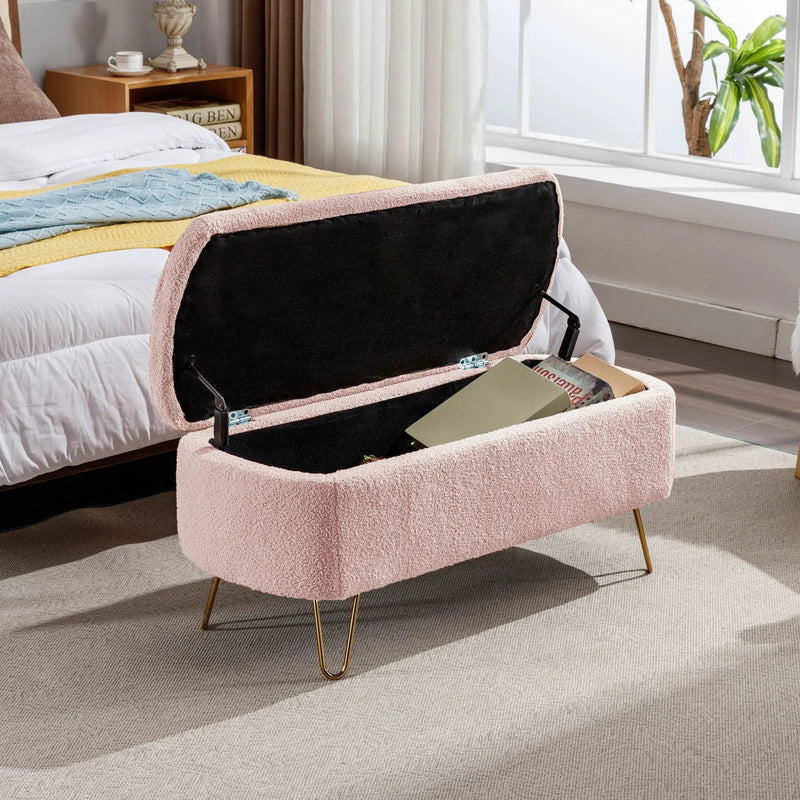 Storage Ottoman Bench For End Of Bed Legs, Modern Camel Faux Fur Entryway Bench Upholstered Padded With Storage For Living Room Bedroom by Unique Piece Furniture