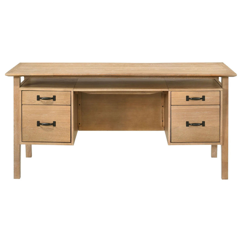 Goodson 64-inch 4-Drawer Double Pedestal Computer Desk Distressed Light Brown by Unique Piece Furniture