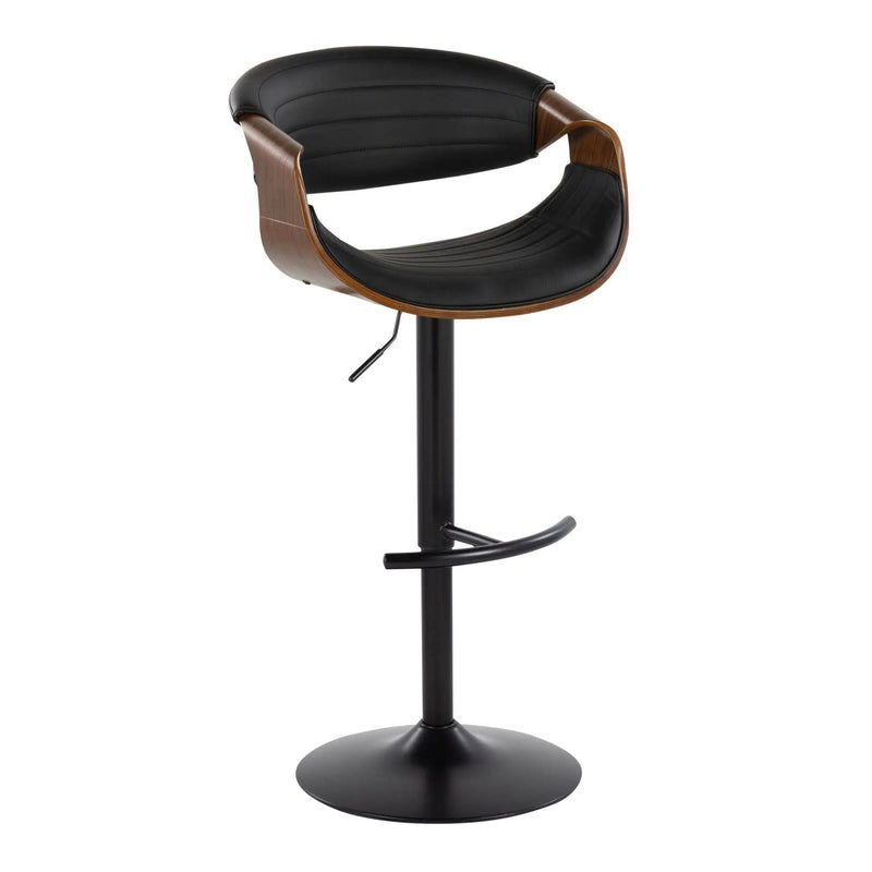 Symphony - Mid-Century Modern Adjustable Barstool With Swivel With Rounded T Footrest (Set of 2) - Black / Walnut / Black by HouseOfZazla