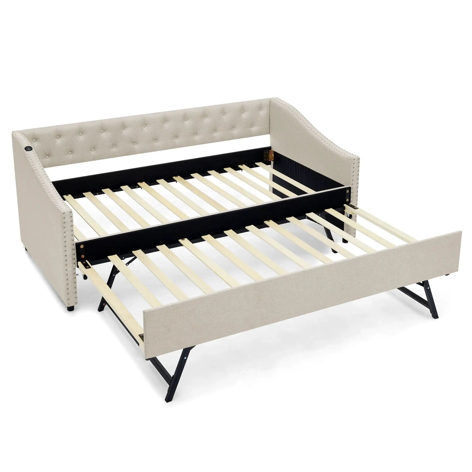 Upholstered Daybed With USB Charging & Pull Out Bed