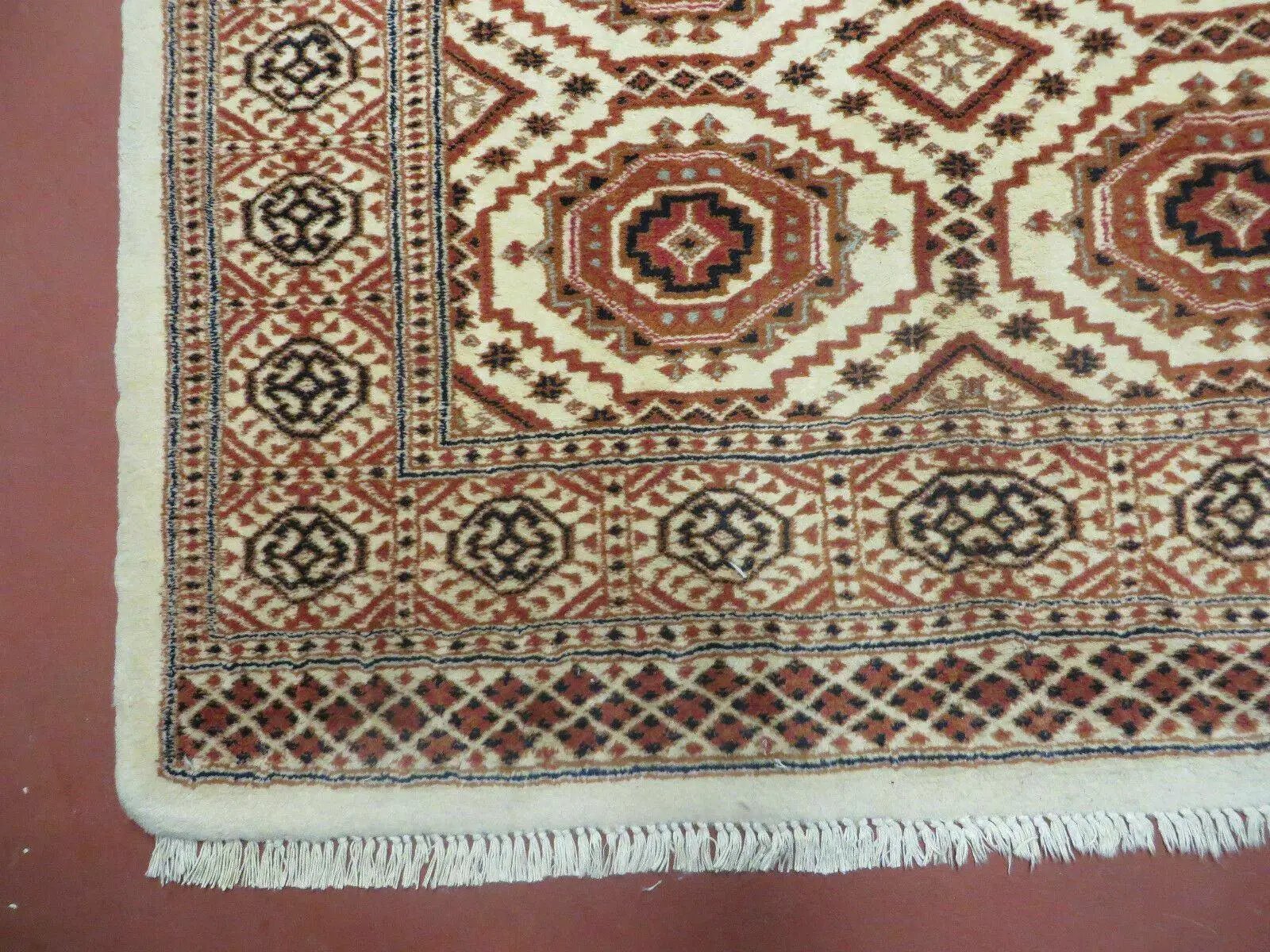 4' X 7' Vintage Handmade Pakistani Turkoman Bokhara Balouch Woven Wool Rug Ivory by Jewel Rugs