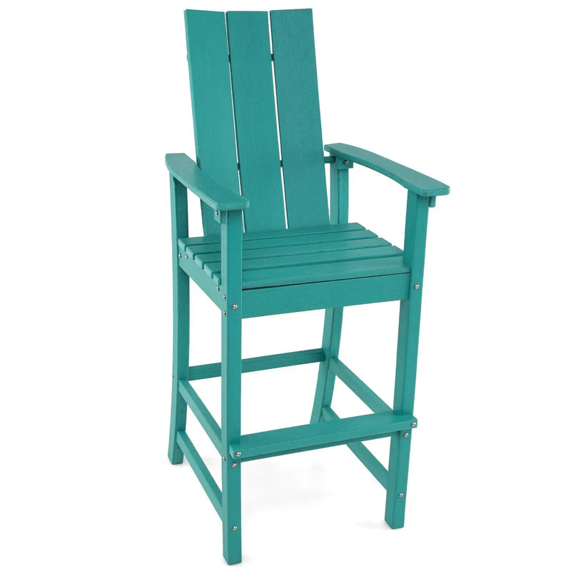 Tall Adirondack Chair Outdoor Bar Stool with Ergonomic Backrest for Backyard by DirectDeals