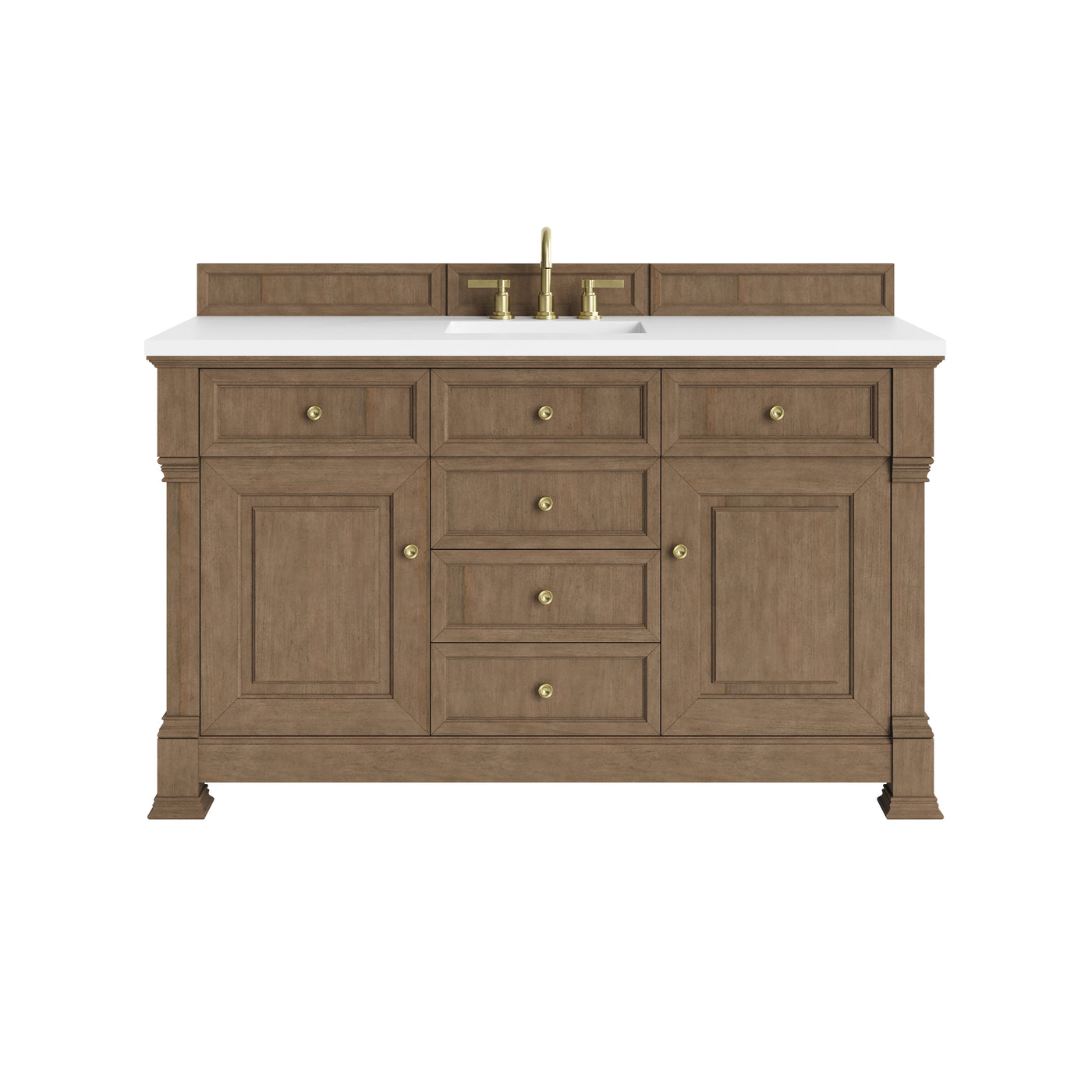 James Martin Brookfield 60" Single Bathroom Vanity, Pecan with White Zeus countertop