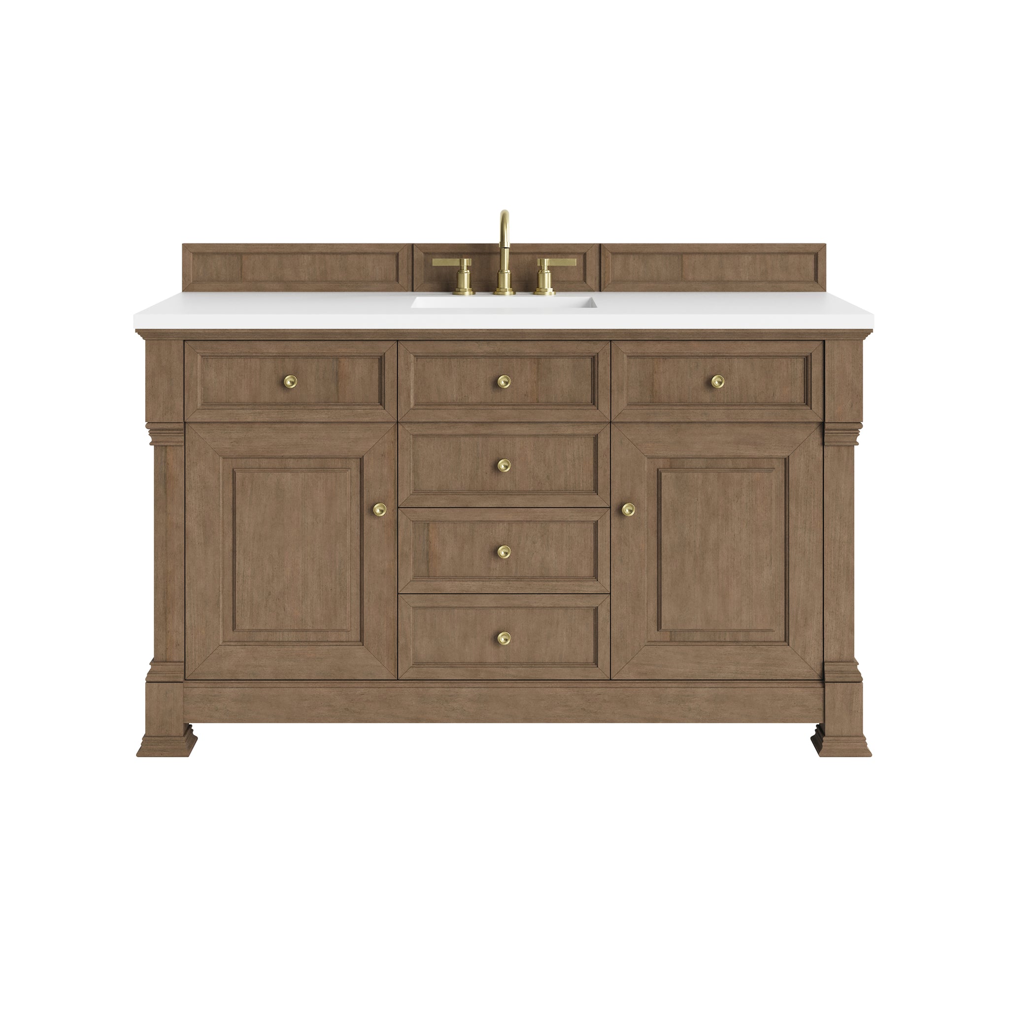 James Martin Brookfield 60" Single Bathroom Vanity, Pecan with White Zeus countertop