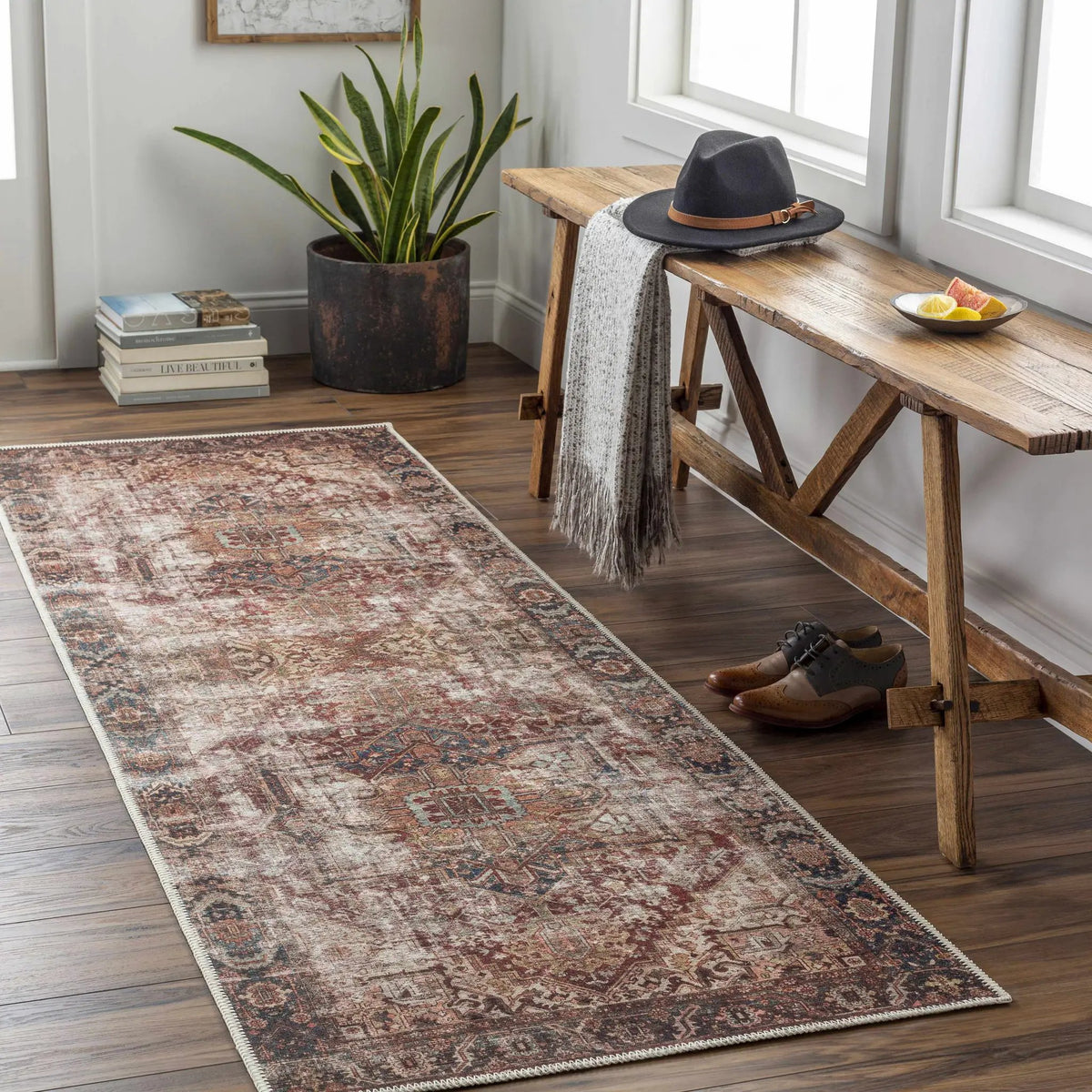 Adtugan Vintage Flat Pile Washable Rug, installed in a room 3