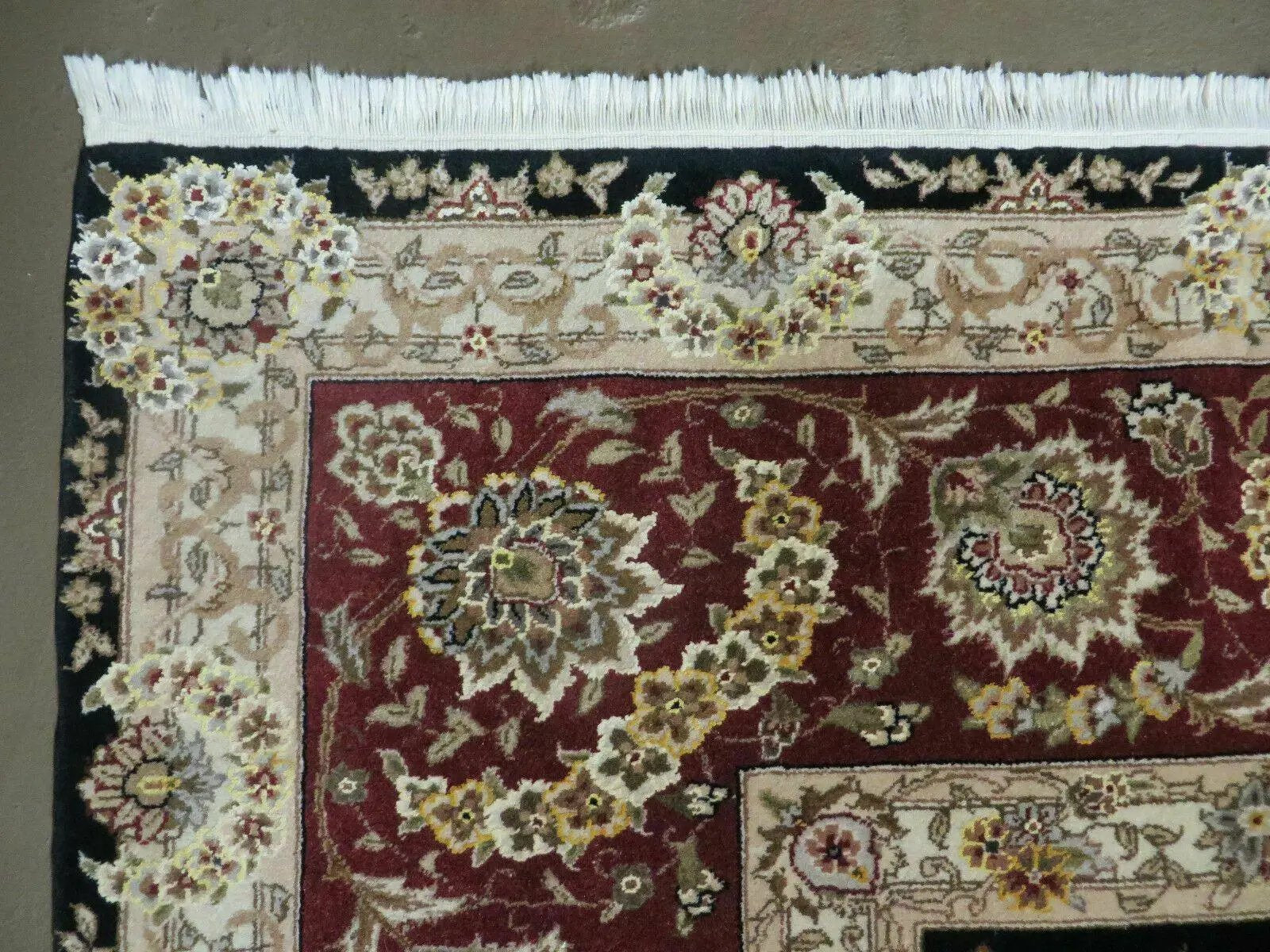 9' X 12' Vintage Handmade Fine Chinese Oriental Floral Wool Rug Silk Black by Jewel Rugs